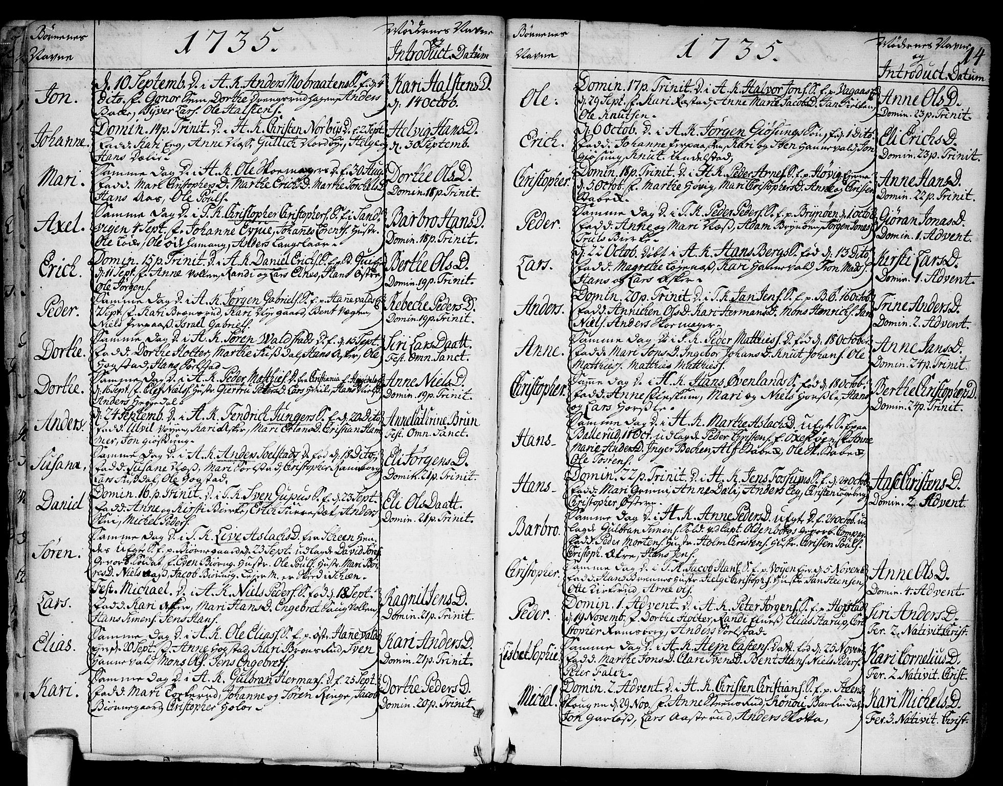 Asker prestekontor Kirkebøker, SAO/A-10256a/F/Fa/L0002: Parish register (official) no. I 2, 1733-1766, p. 14