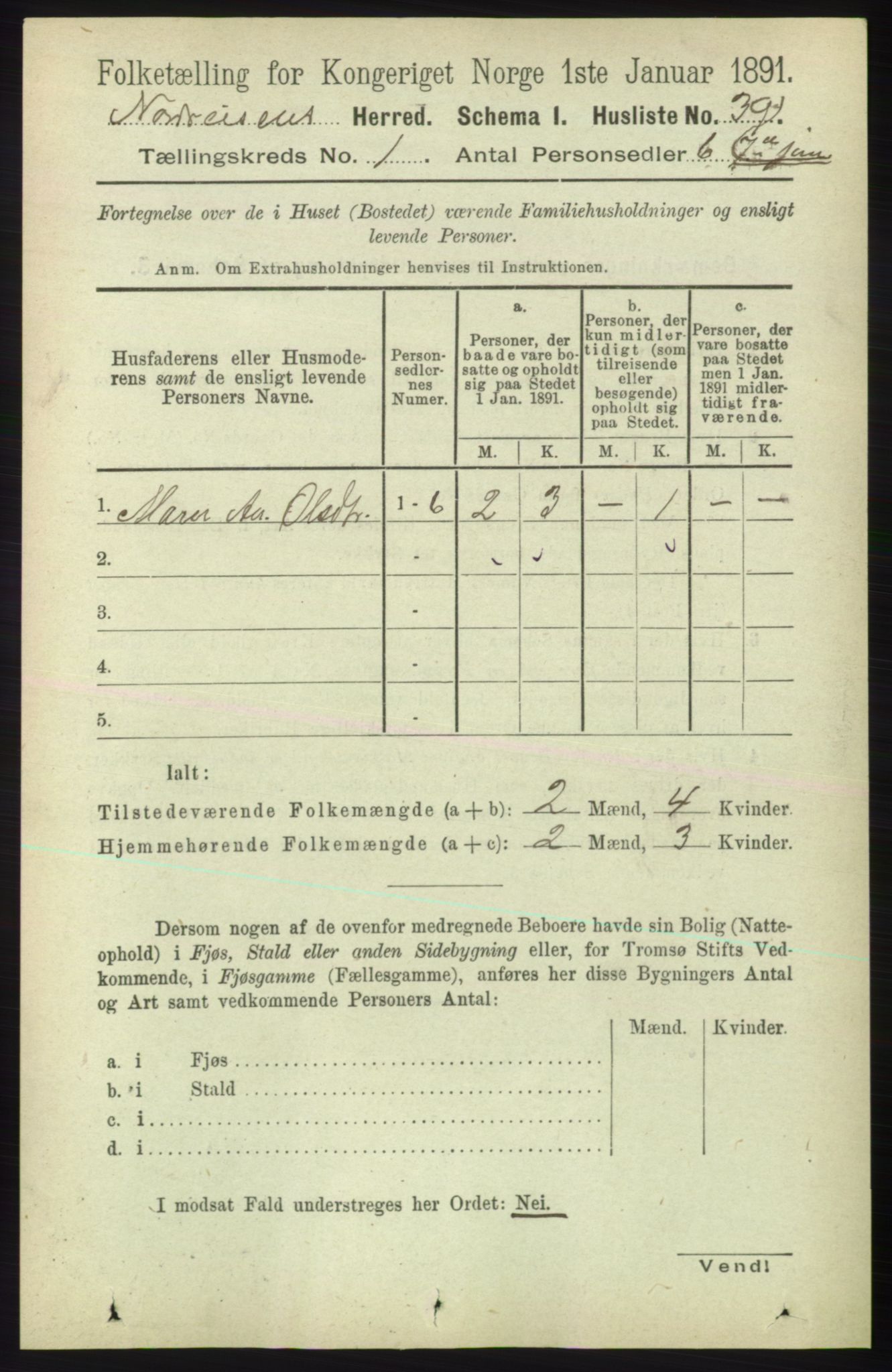 RA, 1891 census for 1942 Nordreisa, 1891, p. 52