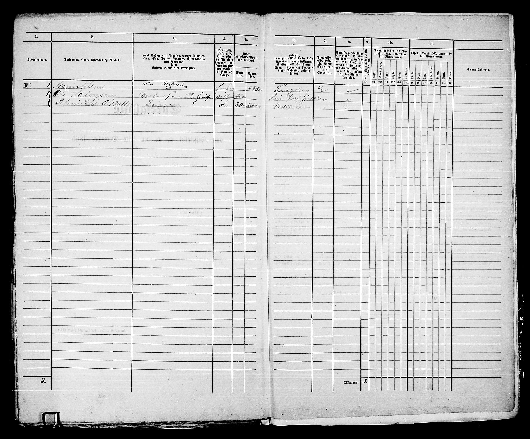 RA, 1865 census for Bragernes in Drammen, 1865, p. 628