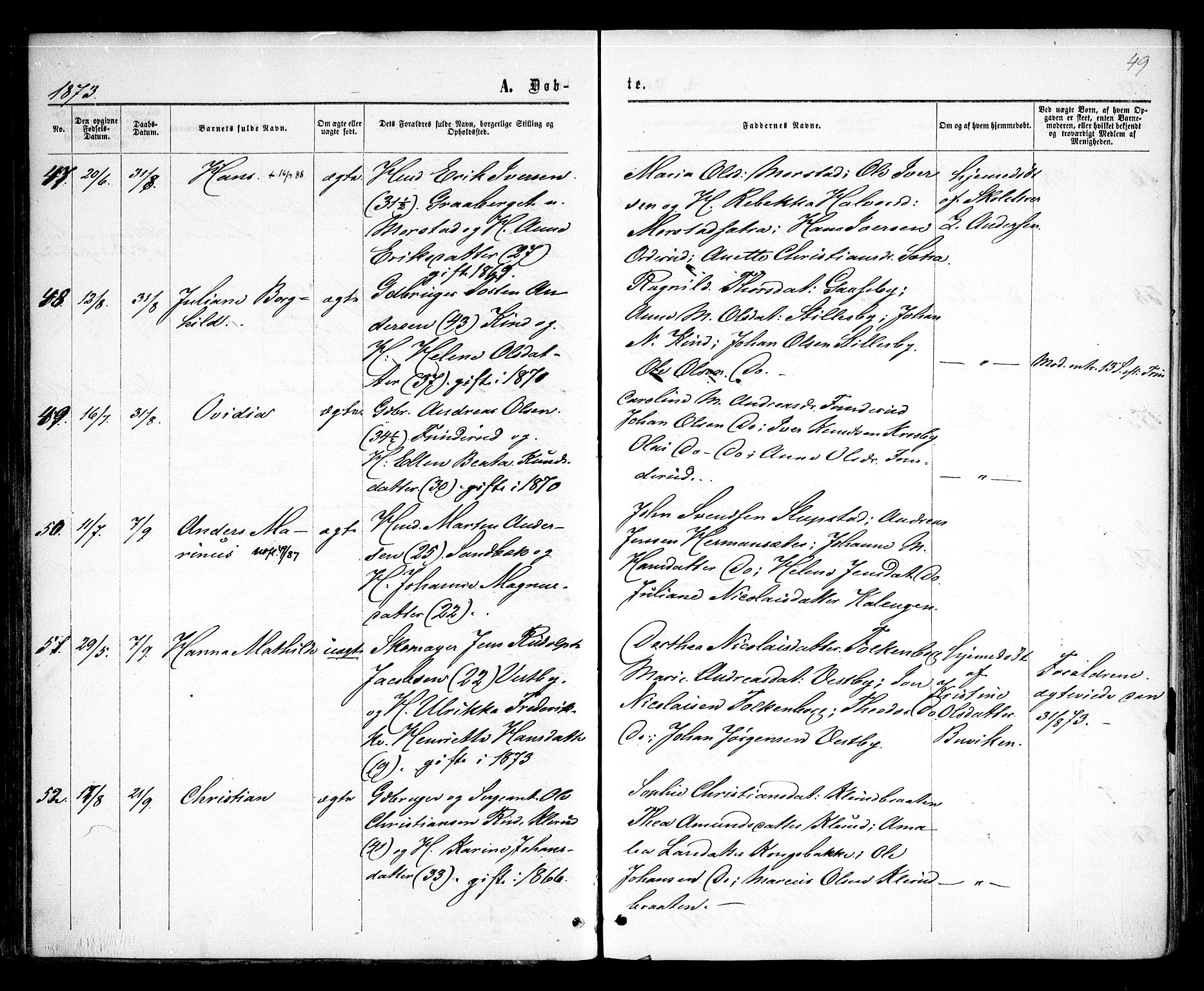 Rødenes prestekontor Kirkebøker, AV/SAO-A-2005/F/Fa/L0008: Parish register (official) no. I 8, 1869-1879, p. 49