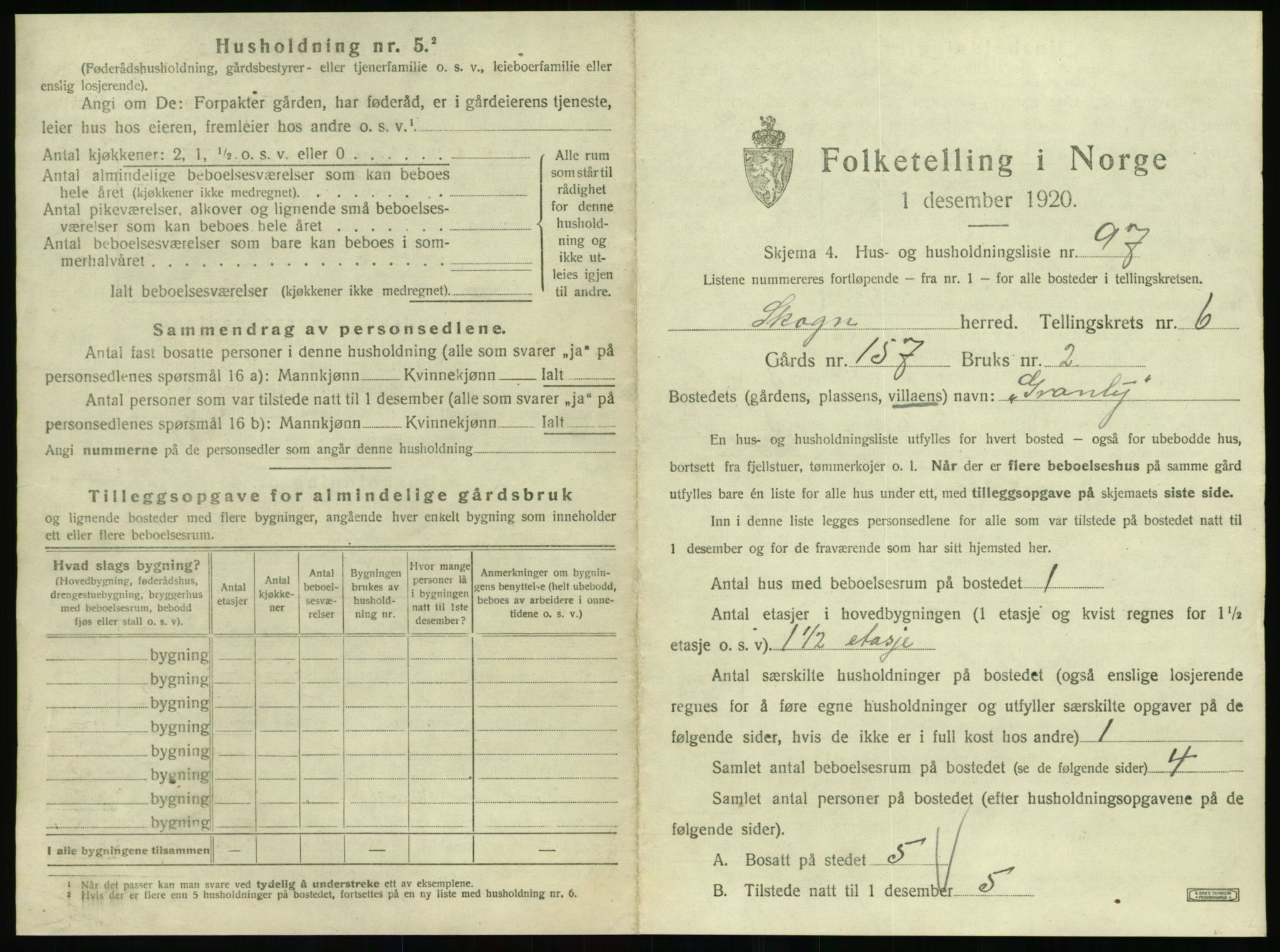 SAT, 1920 census for Skogn, 1920, p. 1275