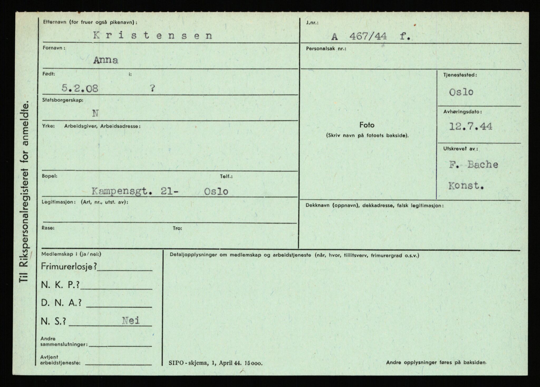 Statspolitiet - Hovedkontoret / Osloavdelingen, AV/RA-S-1329/C/Ca/L0009: Knutsen - Limstrand, 1943-1945, p. 966