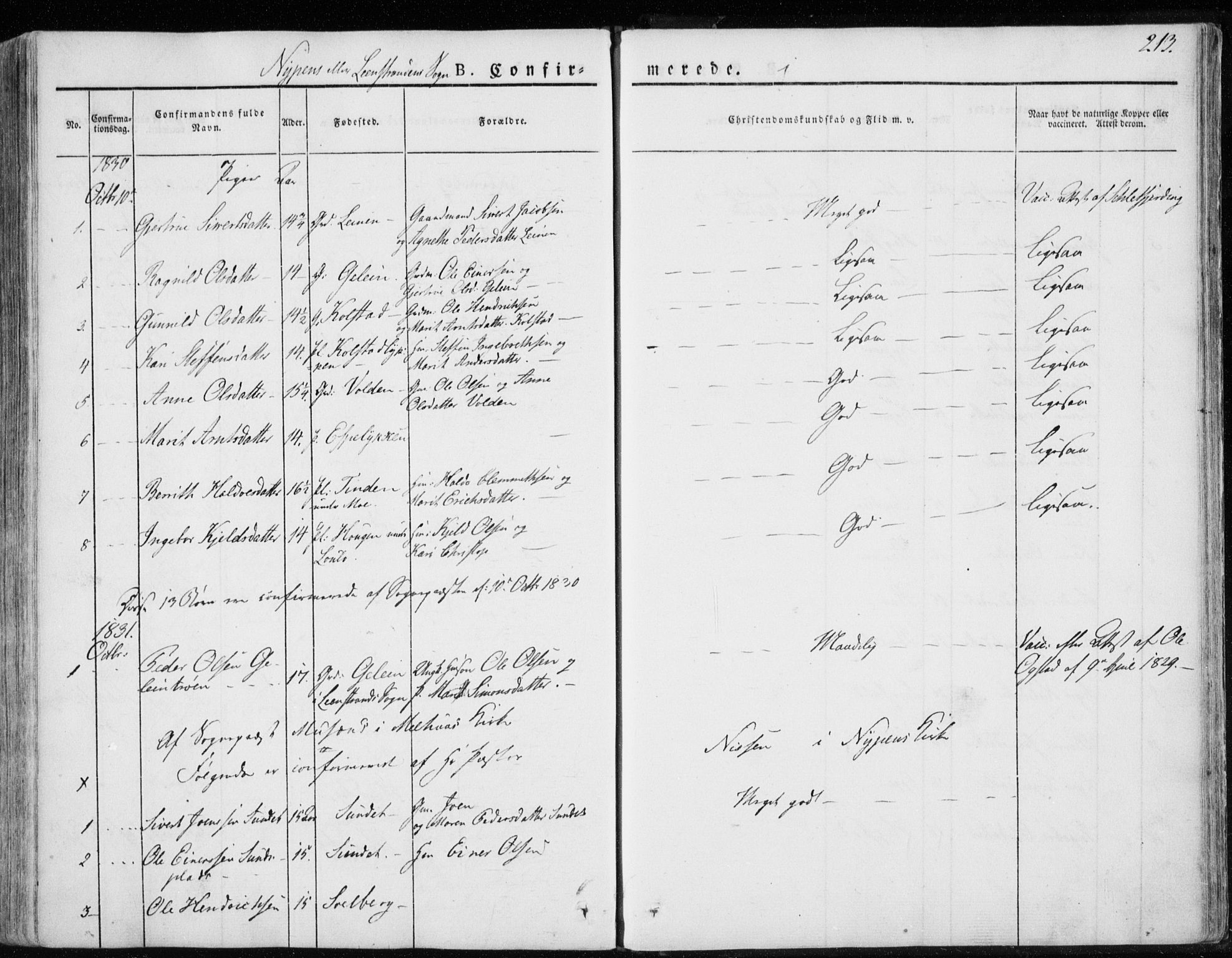 Ministerialprotokoller, klokkerbøker og fødselsregistre - Sør-Trøndelag, AV/SAT-A-1456/691/L1069: Parish register (official) no. 691A04, 1826-1841, p. 213