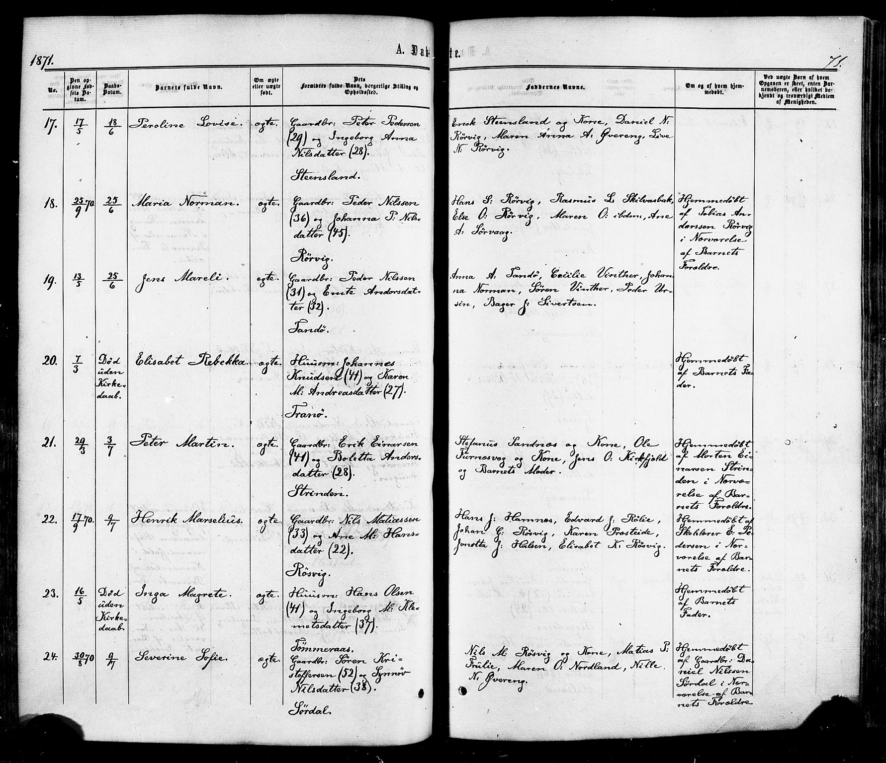 Ministerialprotokoller, klokkerbøker og fødselsregistre - Nordland, SAT/A-1459/859/L0845: Parish register (official) no. 859A05, 1863-1877, p. 71