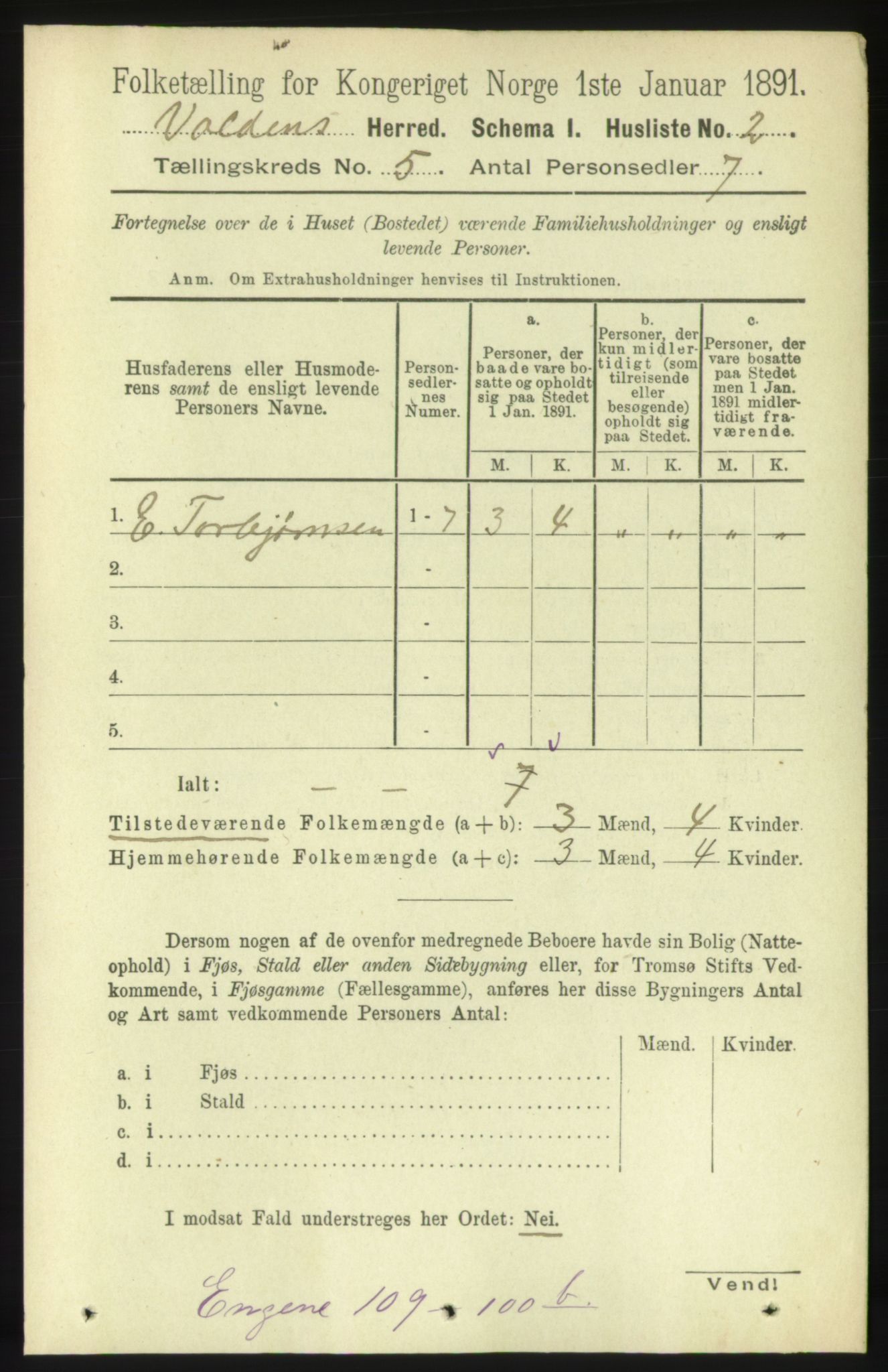 RA, 1891 census for 1519 Volda, 1891, p. 2214