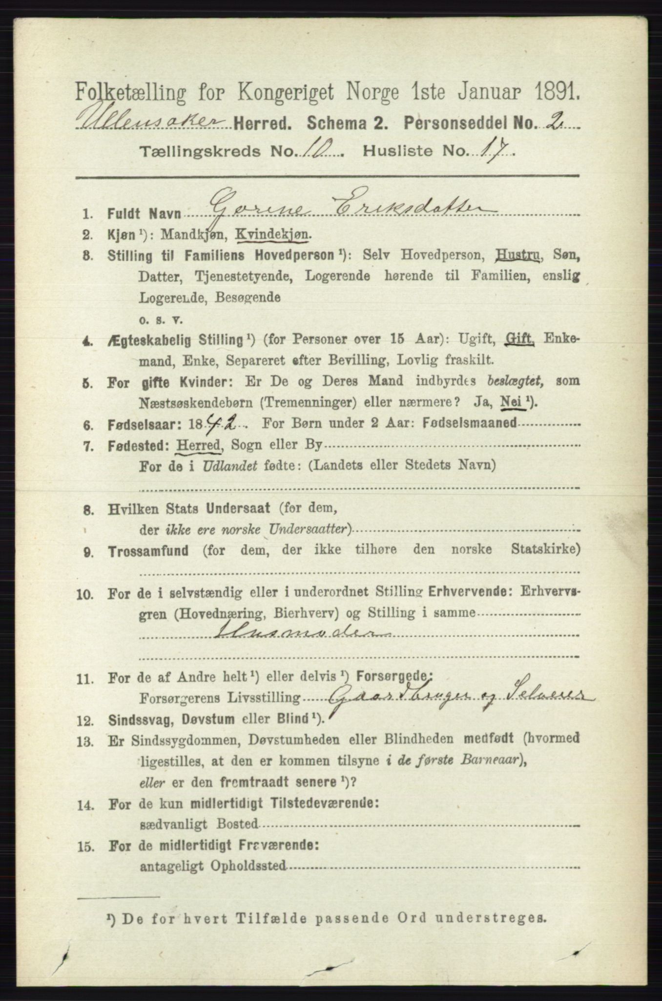 RA, 1891 census for 0235 Ullensaker, 1891, p. 4617