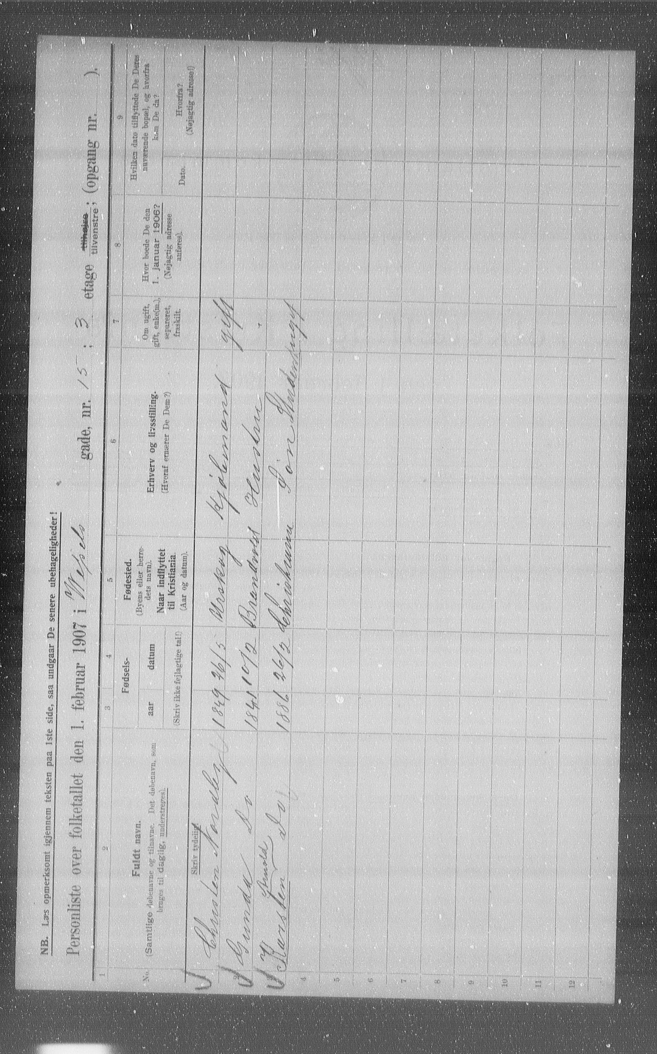 OBA, Municipal Census 1907 for Kristiania, 1907, p. 65169