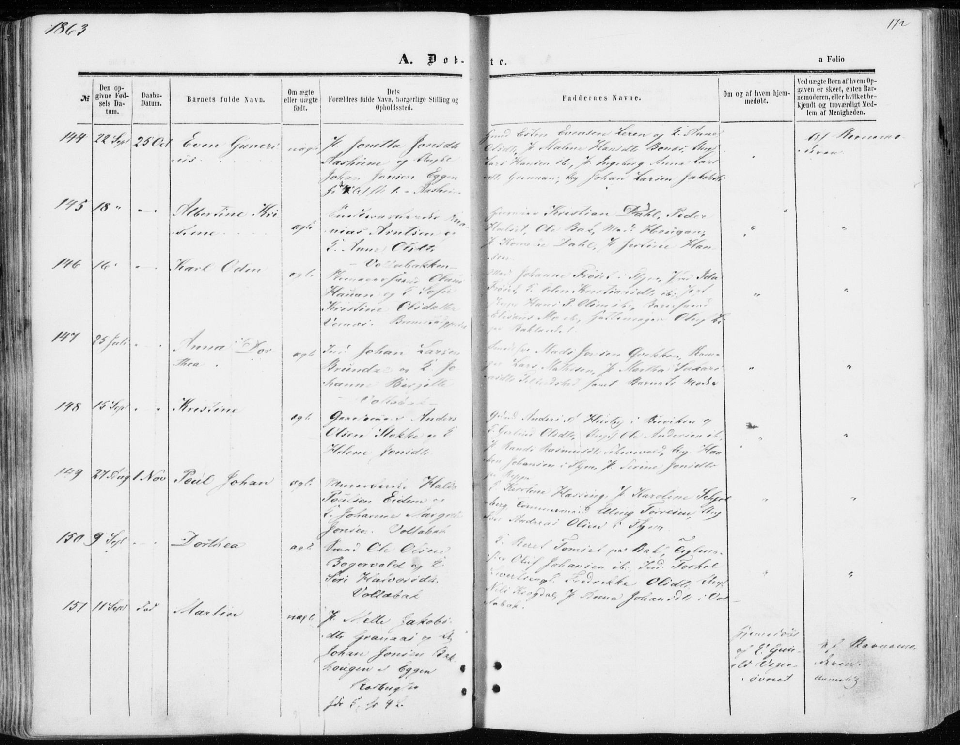 Ministerialprotokoller, klokkerbøker og fødselsregistre - Sør-Trøndelag, AV/SAT-A-1456/606/L0292: Parish register (official) no. 606A07, 1856-1865, p. 172