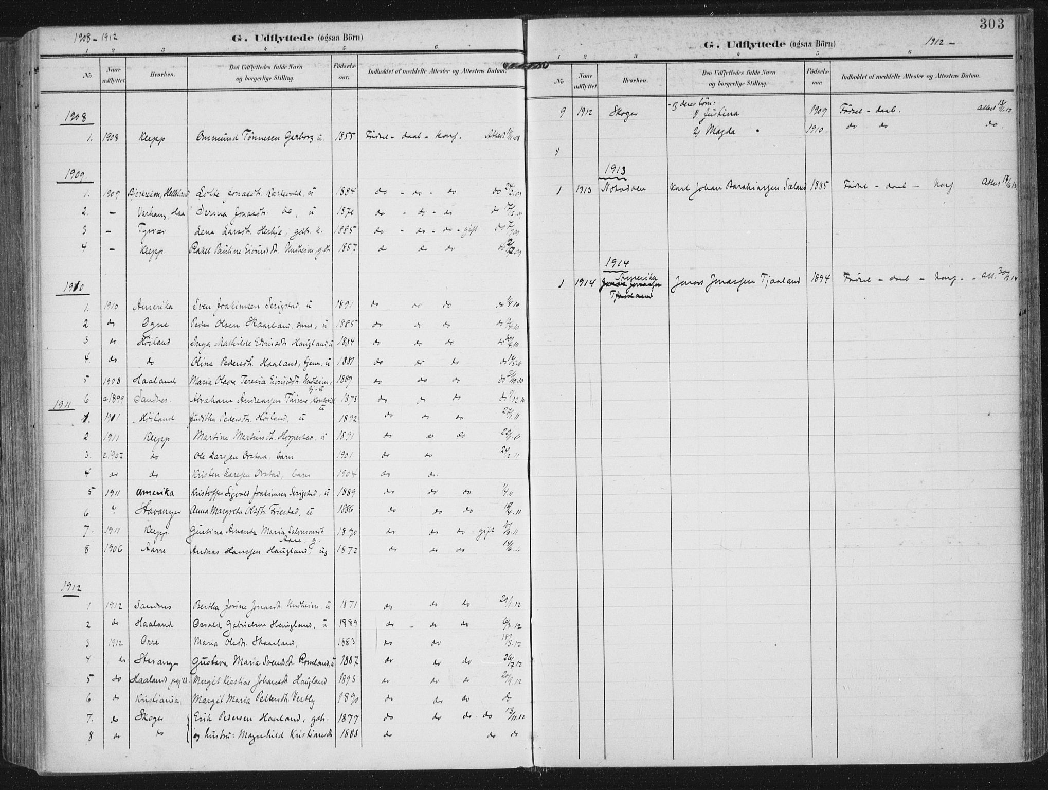 Lye sokneprestkontor, AV/SAST-A-101794/002/A/L0001: Parish register (official) no. A 12, 1904-1920, p. 303