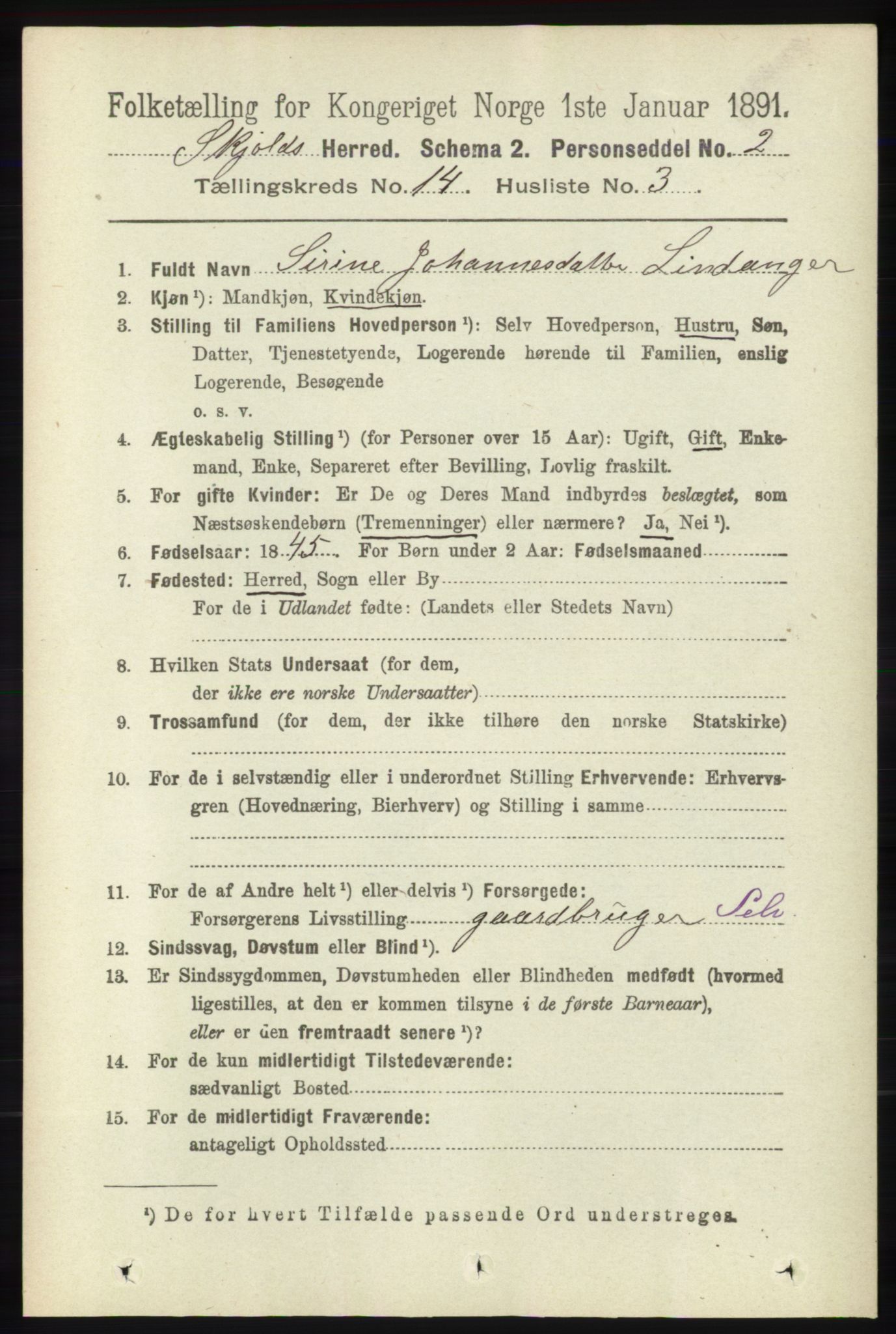 RA, 1891 census for 1154 Skjold, 1891, p. 2581