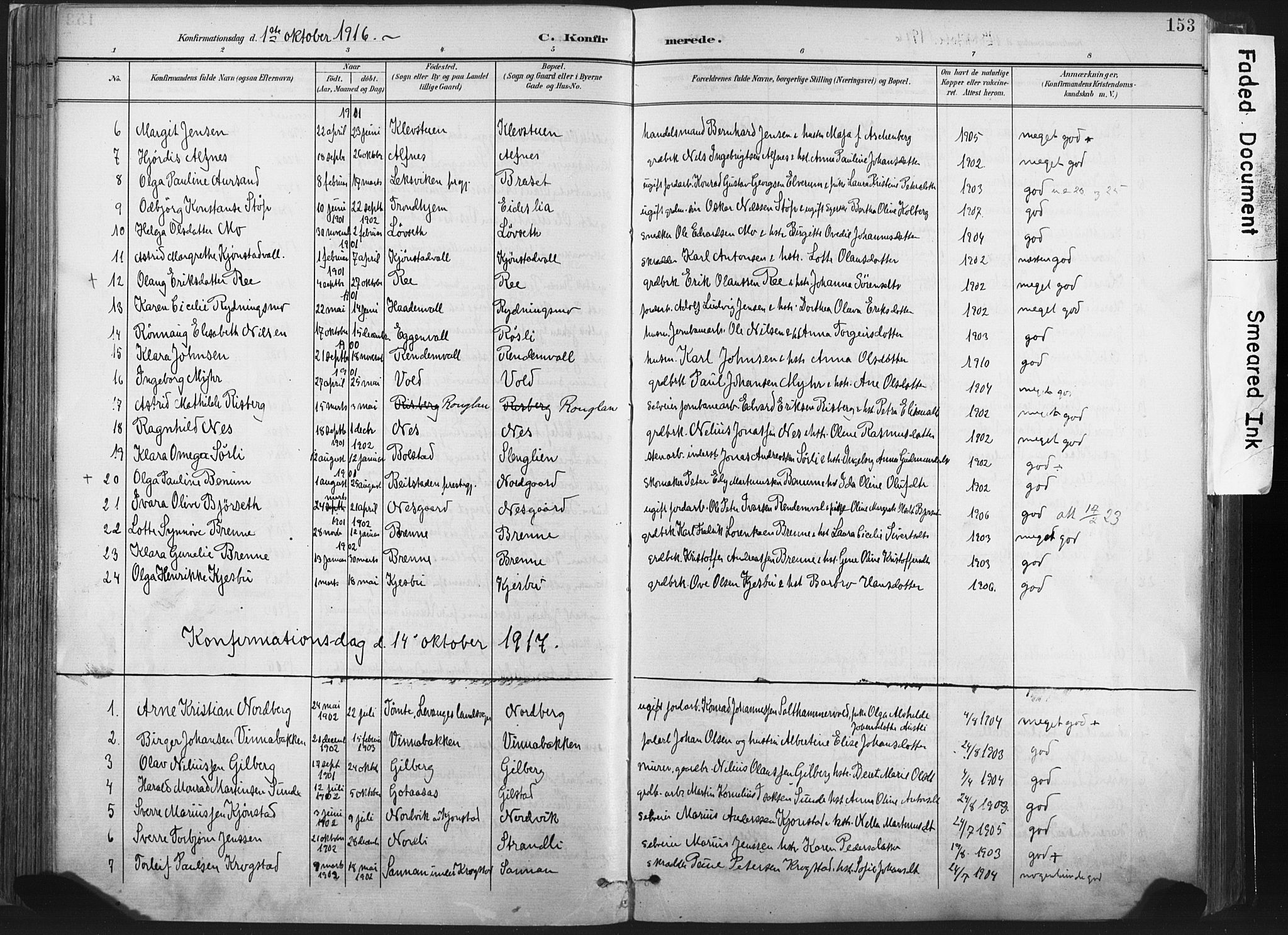 Ministerialprotokoller, klokkerbøker og fødselsregistre - Nord-Trøndelag, AV/SAT-A-1458/717/L0162: Parish register (official) no. 717A12, 1898-1923, p. 153