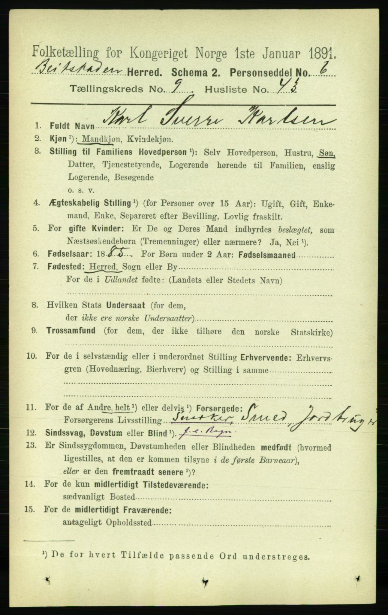 RA, 1891 census for 1727 Beitstad, 1891, p. 2681