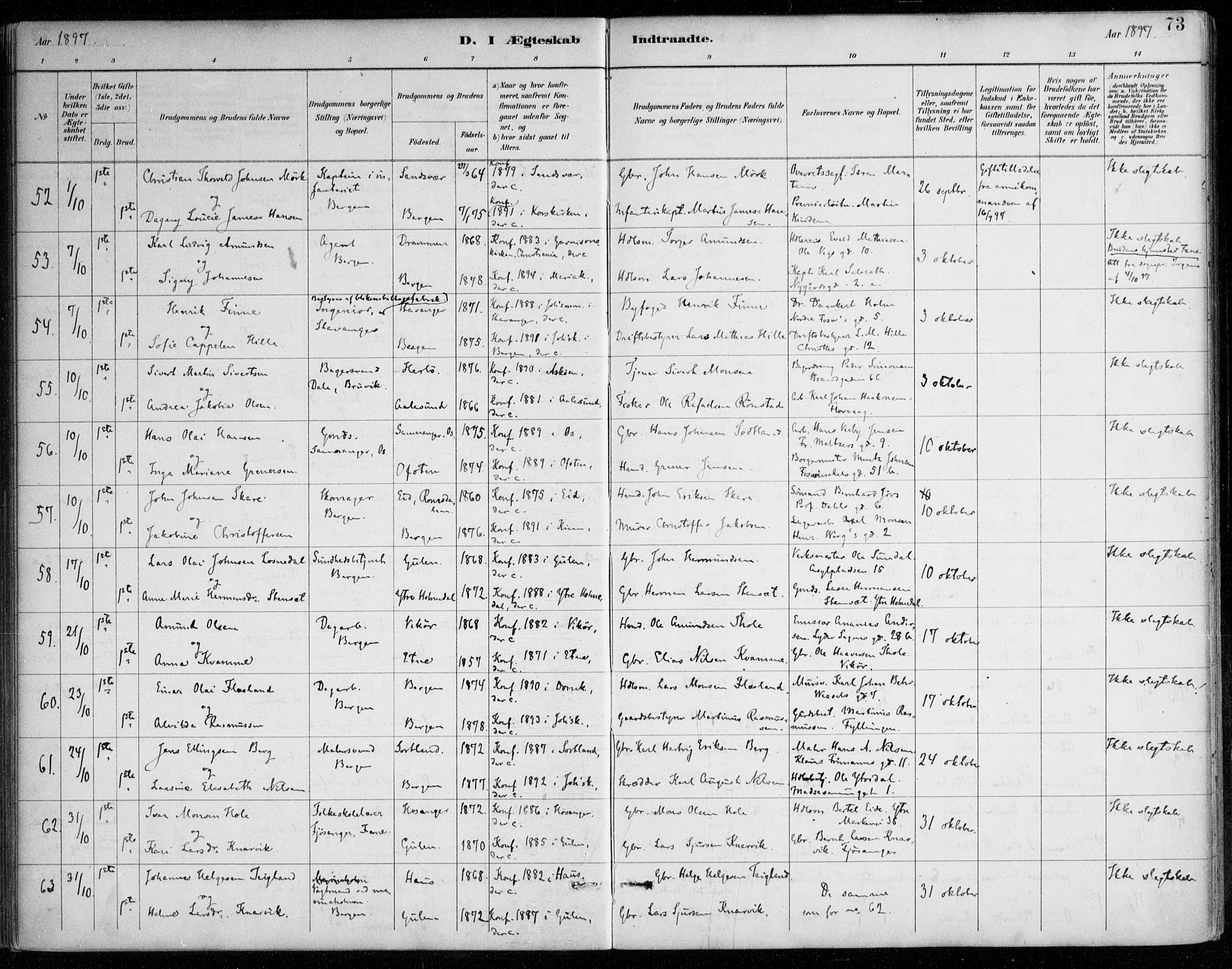 Johanneskirken Sokneprestembete, SAB/A-76001/H/Haa/L0012: Parish register (official) no. D 1, 1885-1912, p. 73