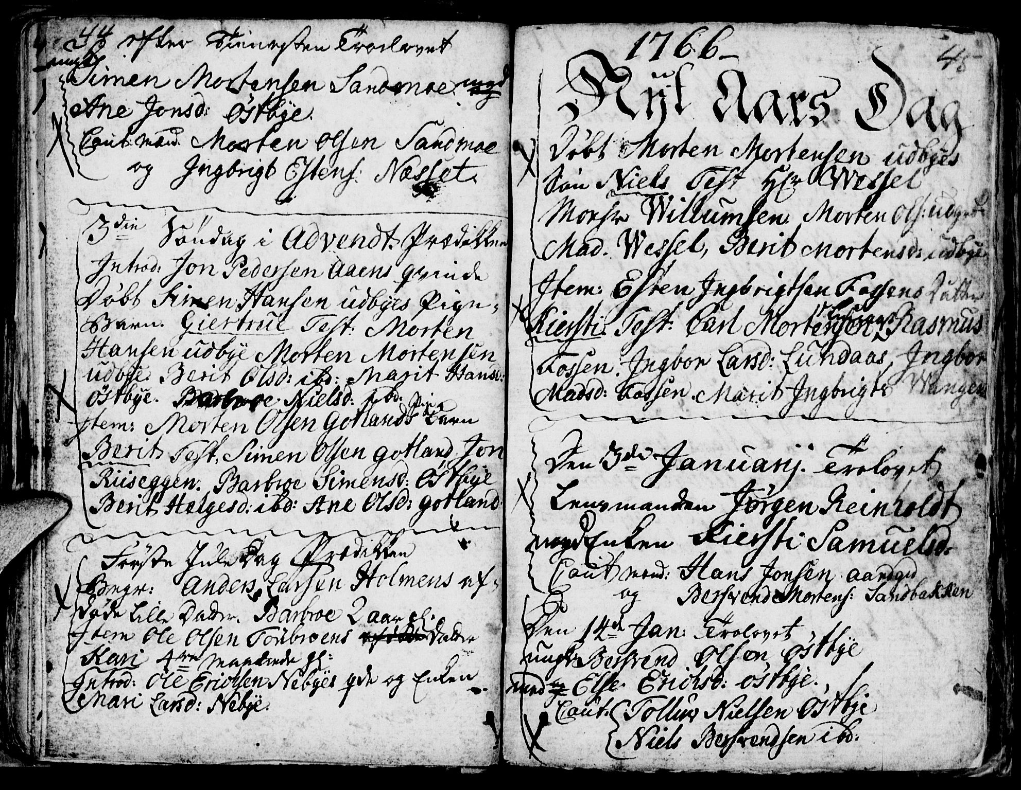 Tynset prestekontor, SAH/PREST-058/H/Ha/Haa/L0006: Parish register (official) no. 6, 1763-1779, p. 44-45