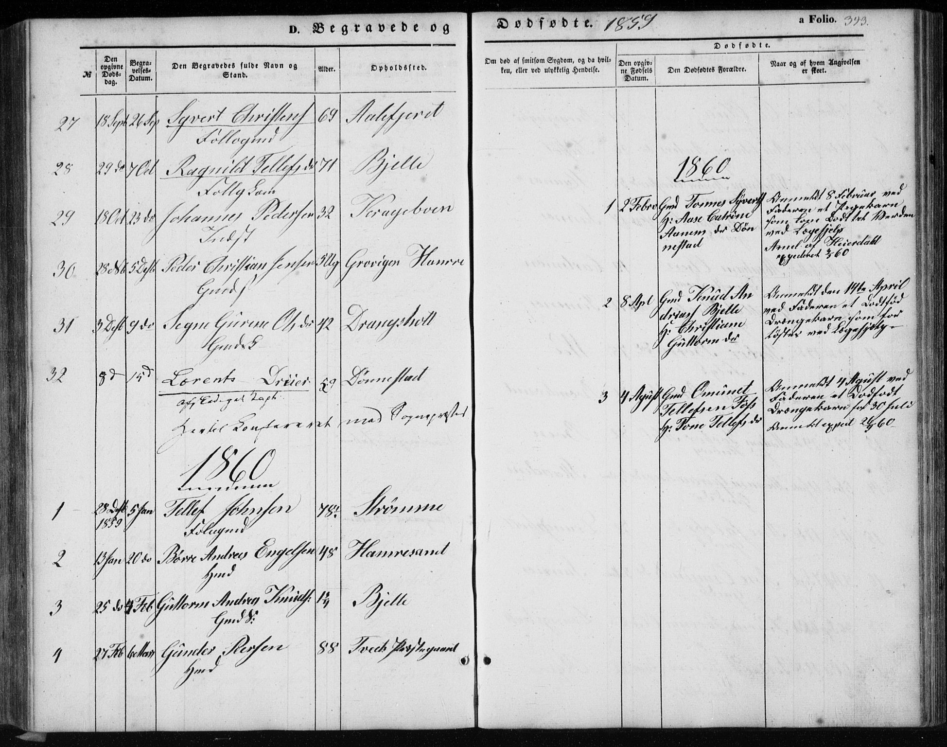 Tveit sokneprestkontor, AV/SAK-1111-0043/F/Fb/L0003: Parish register (copy) no. B 3, 1854-1886, p. 343