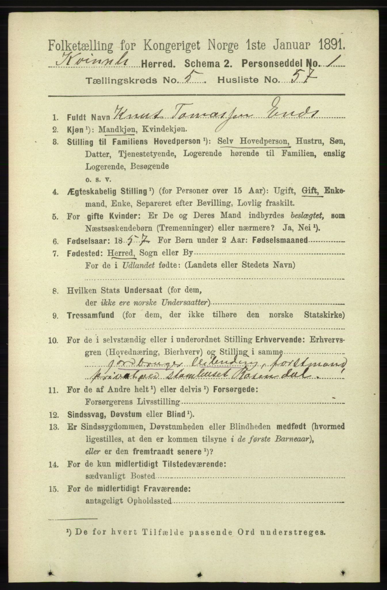 RA, 1891 census for 1224 Kvinnherad, 1891, p. 2067