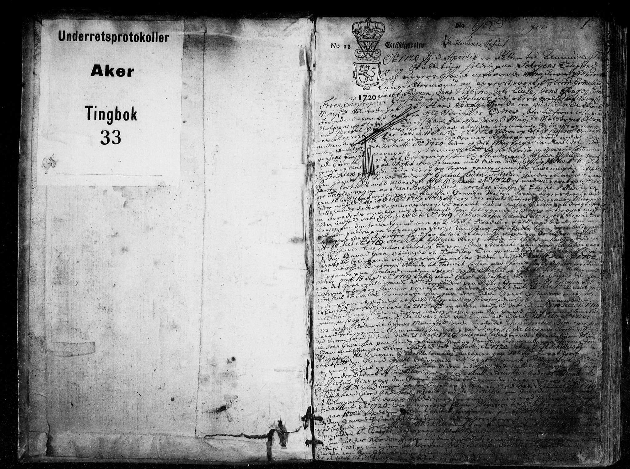 Aker sorenskriveri, SAO/A-10895/F/Fb/L0033: Tingbok, 1720-1724, p. 0b-1a
