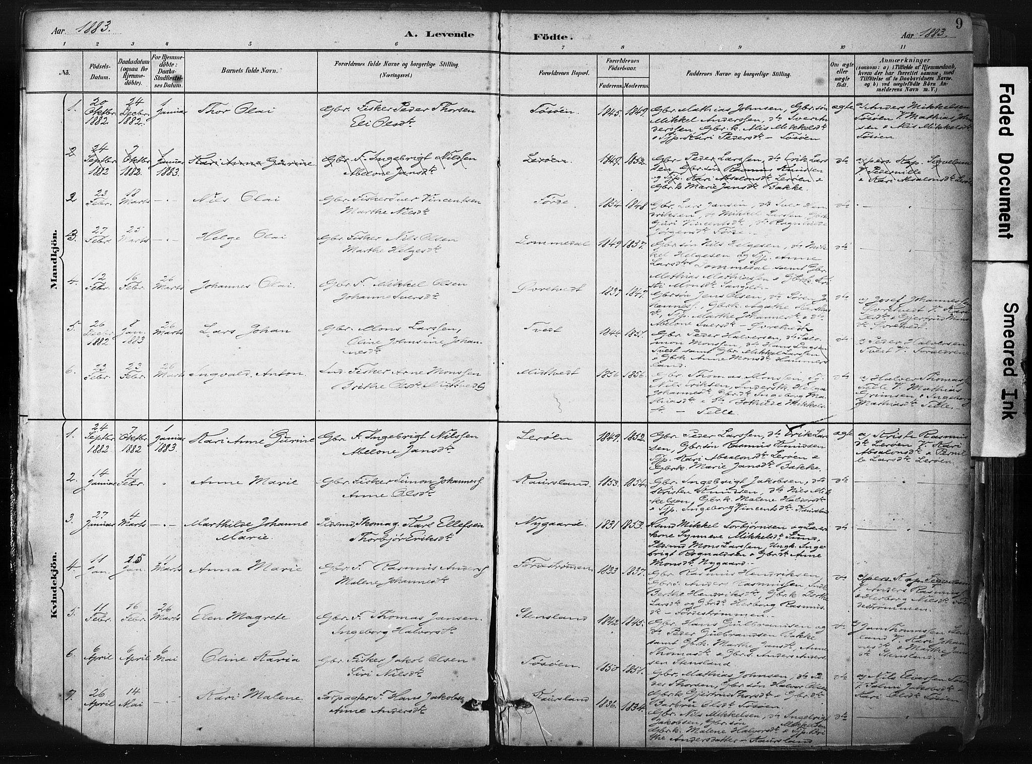 Sund sokneprestembete, SAB/A-99930: Parish register (official) no. B 1, 1882-1907, p. 9
