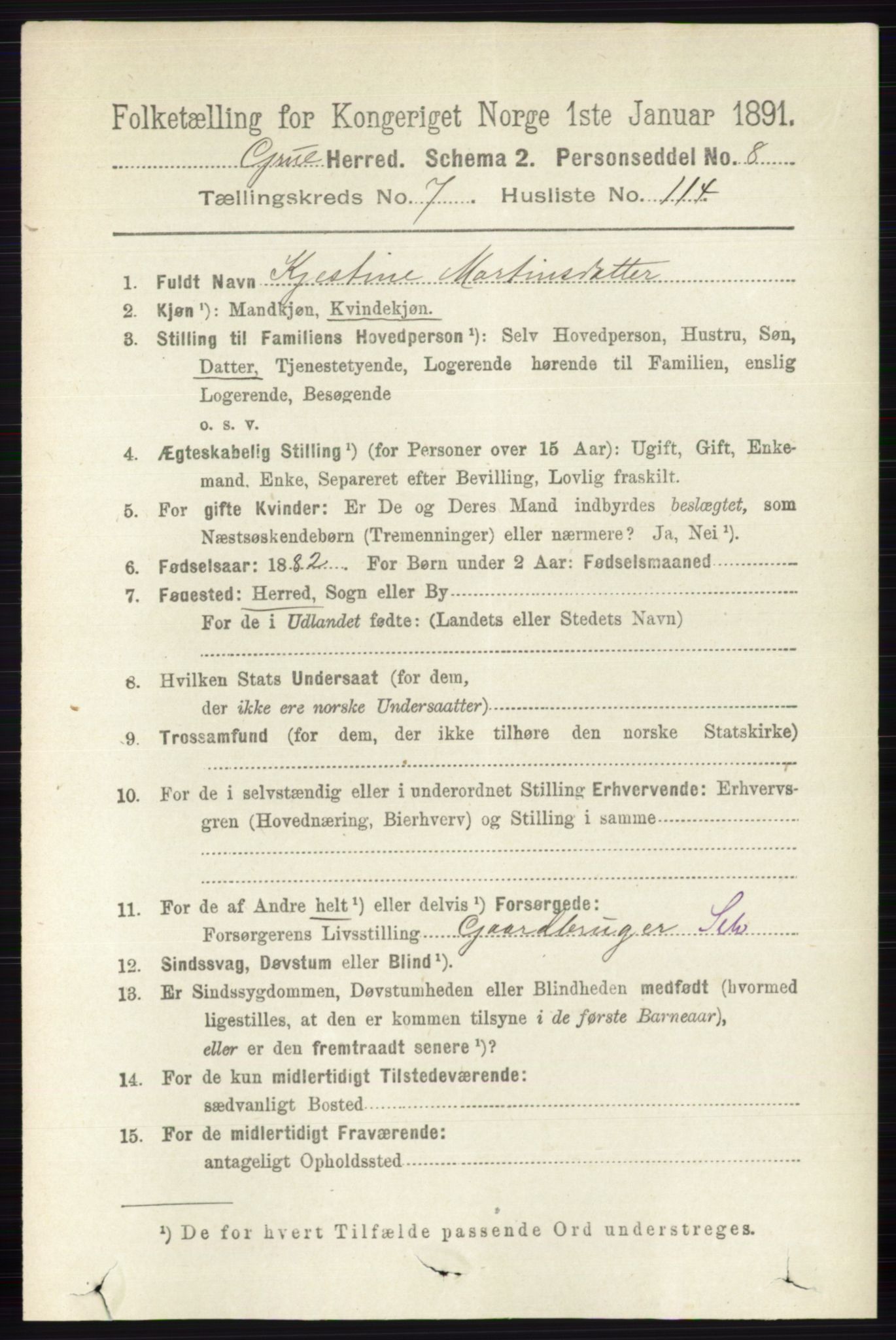 RA, 1891 census for 0423 Grue, 1891, p. 4226