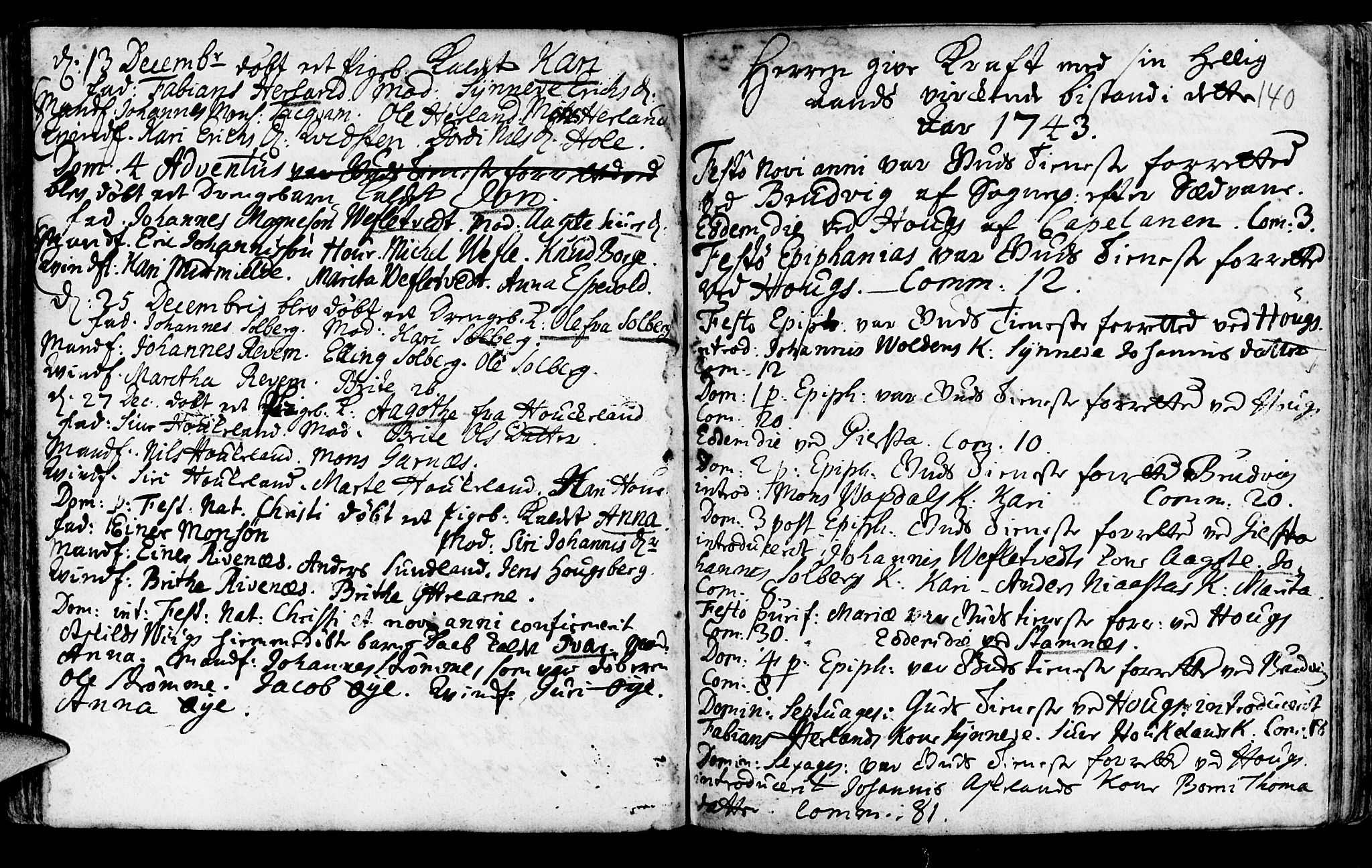 Haus sokneprestembete, SAB/A-75601/H/Haa: Parish register (official) no. A 5, 1733-1747, p. 140