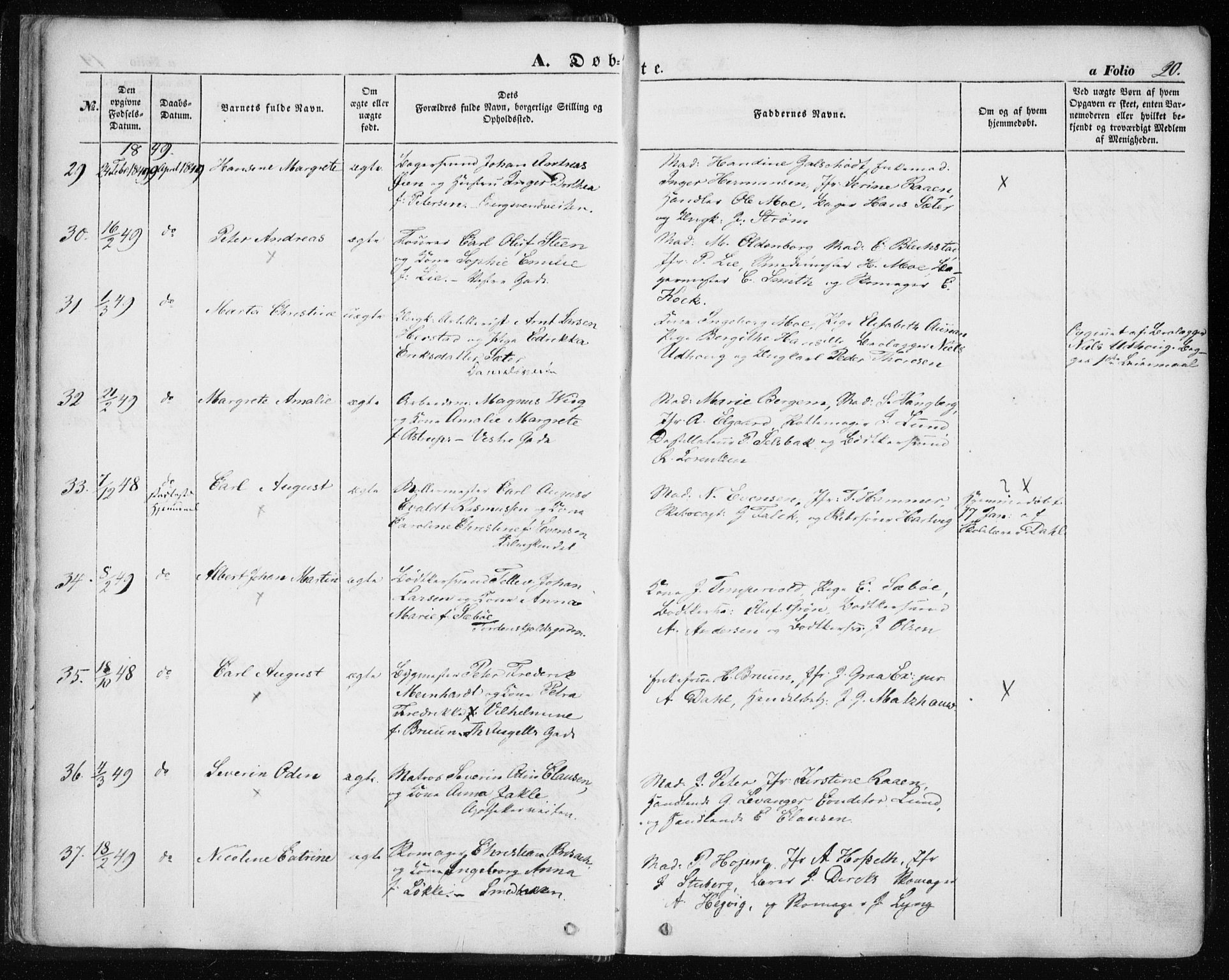 Ministerialprotokoller, klokkerbøker og fødselsregistre - Sør-Trøndelag, SAT/A-1456/601/L0051: Parish register (official) no. 601A19, 1848-1857, p. 20
