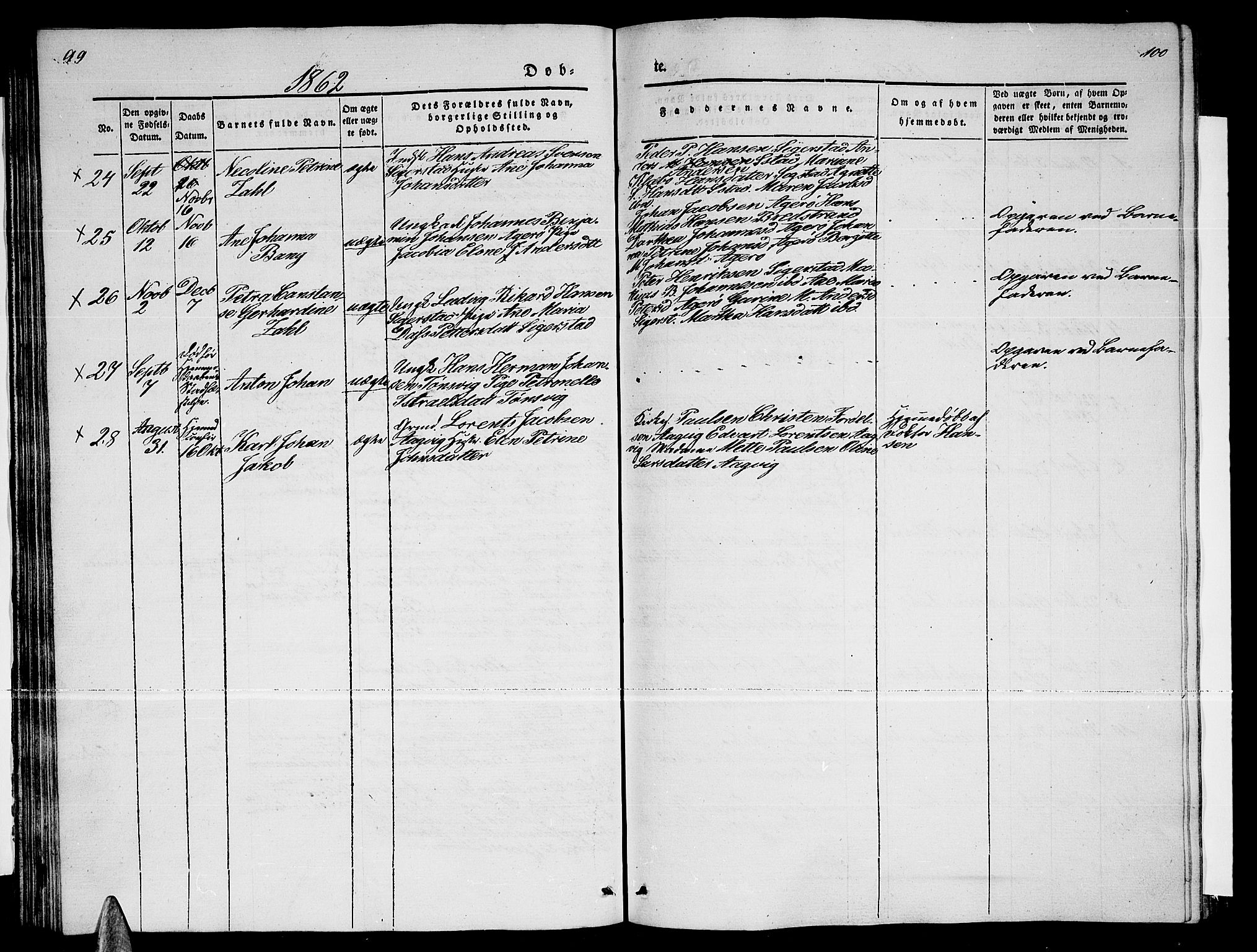 Ministerialprotokoller, klokkerbøker og fødselsregistre - Nordland, SAT/A-1459/835/L0530: Parish register (copy) no. 835C02, 1842-1865, p. 99-100