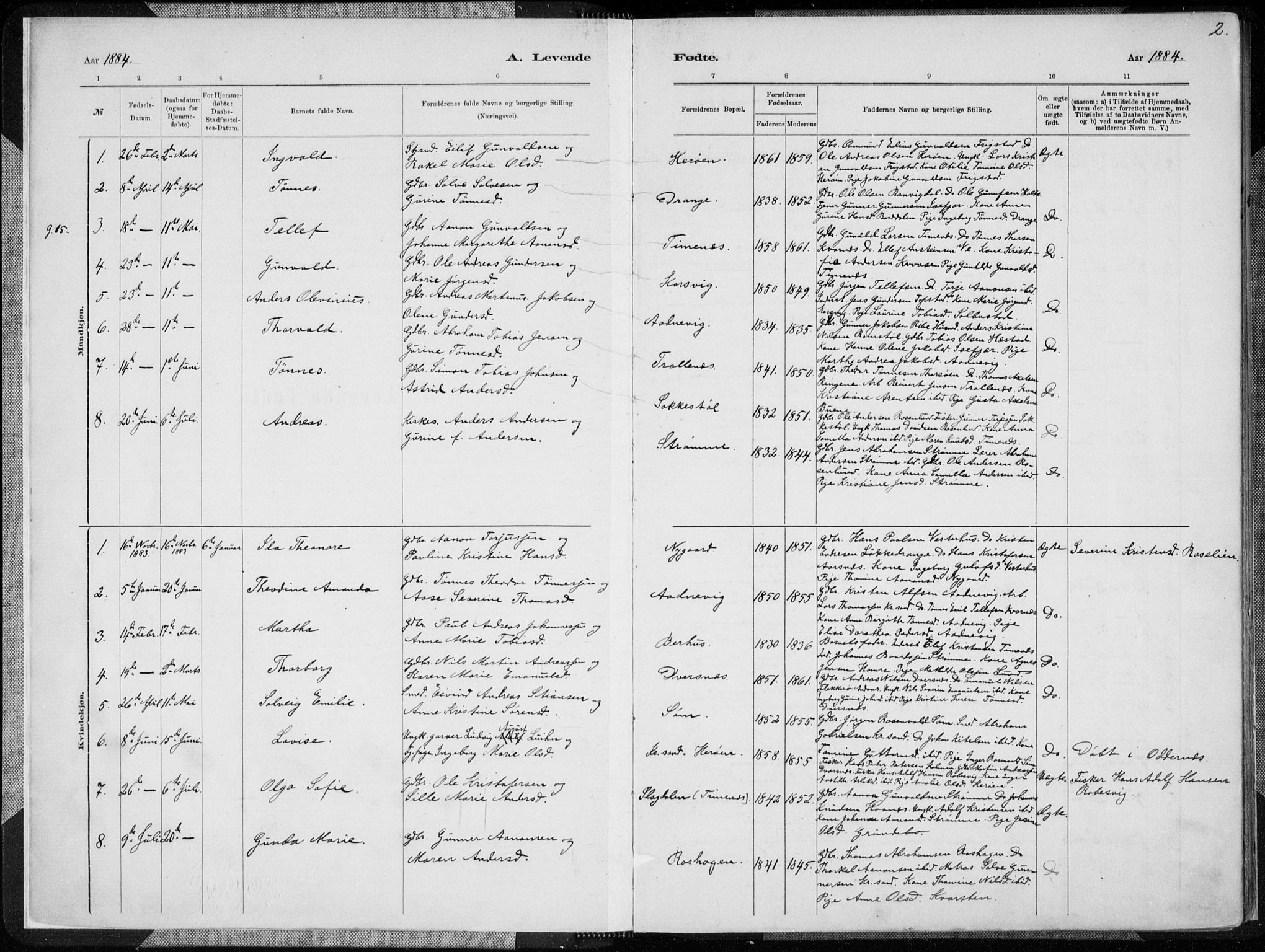 Oddernes sokneprestkontor, AV/SAK-1111-0033/F/Fa/Fab/L0002: Parish register (official) no. A 2, 1884-1903, p. 2