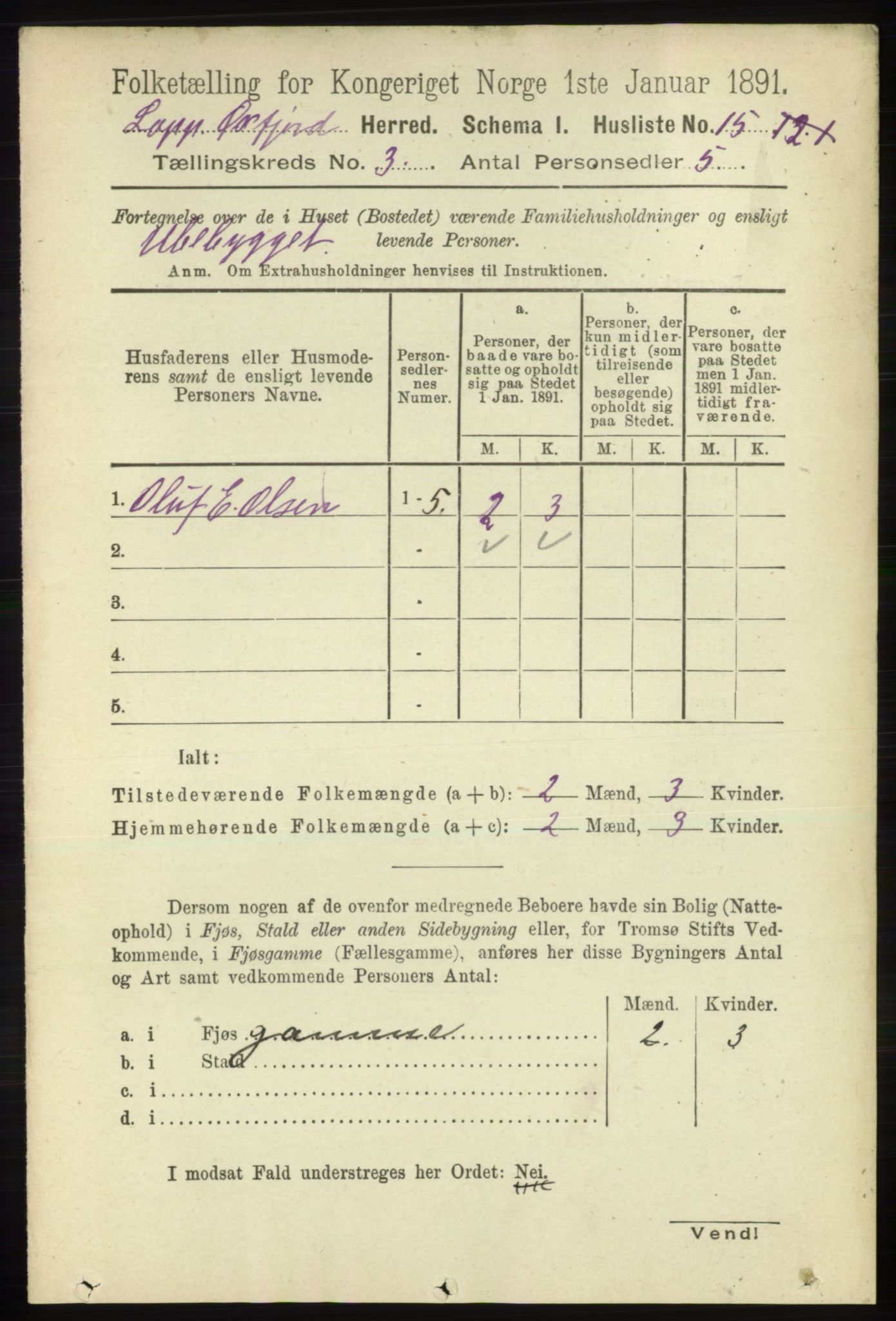 RA, 1891 census for 2014 Loppa, 1891, p. 663