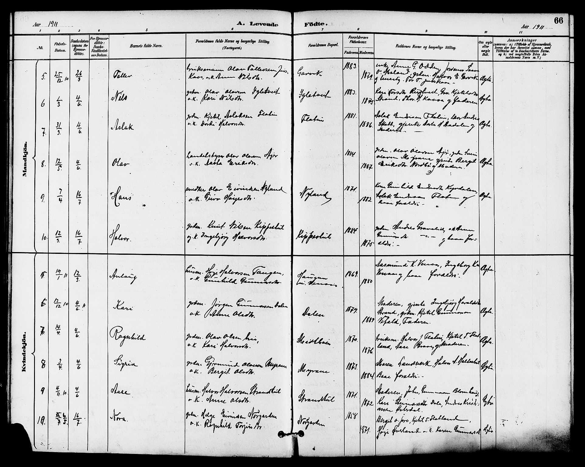 Seljord kirkebøker, SAKO/A-20/G/Ga/L0005: Parish register (copy) no. I 5, 1887-1914, p. 66