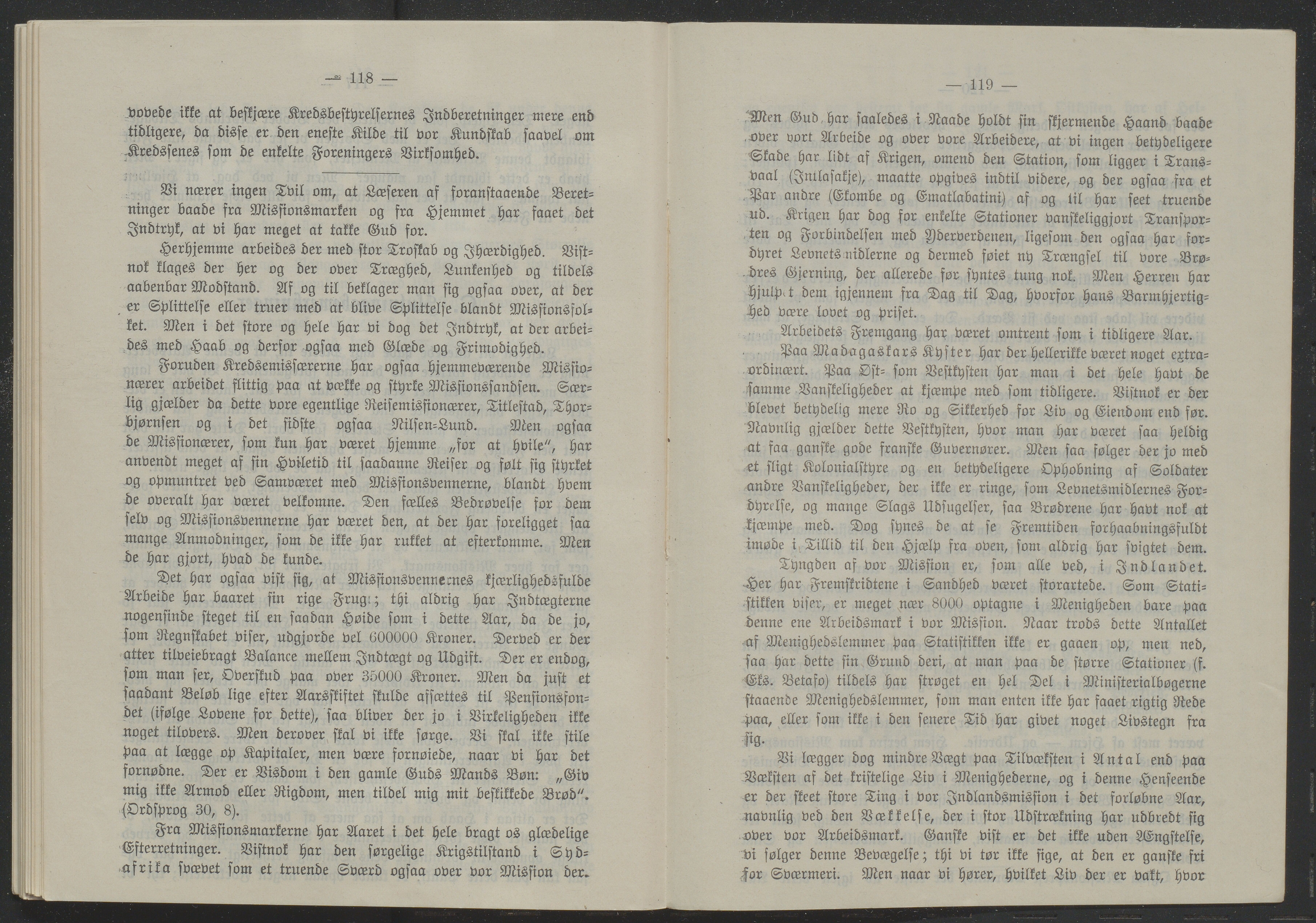 Det Norske Misjonsselskap - hovedadministrasjonen, VID/MA-A-1045/D/Db/Dba/L0340/0001: Beretninger, Bøker, Skrifter o.l   / Årsberetninger. Heftet. 59. , 1900, p. 118-119