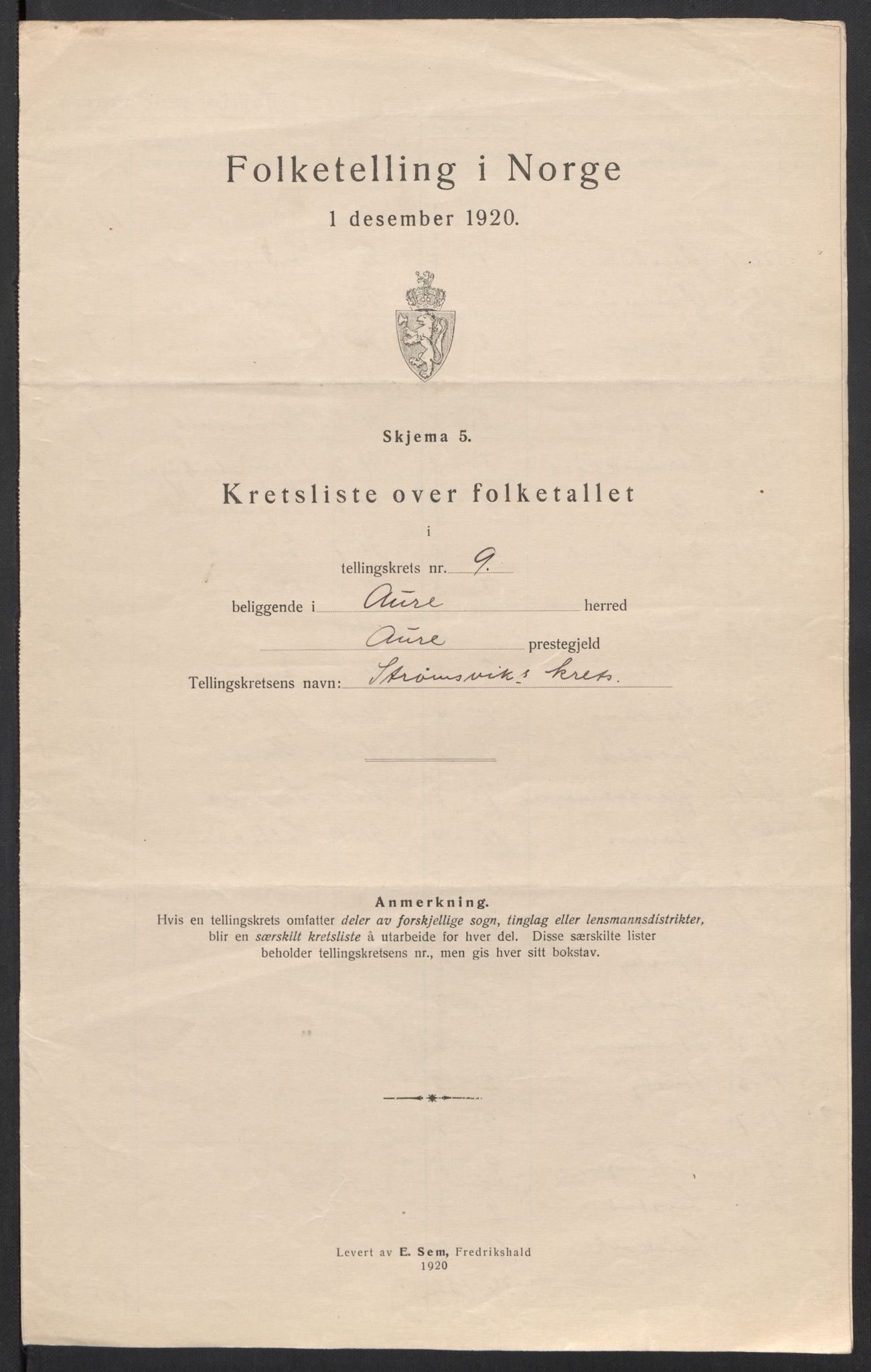 SAT, 1920 census for Aure, 1920, p. 32