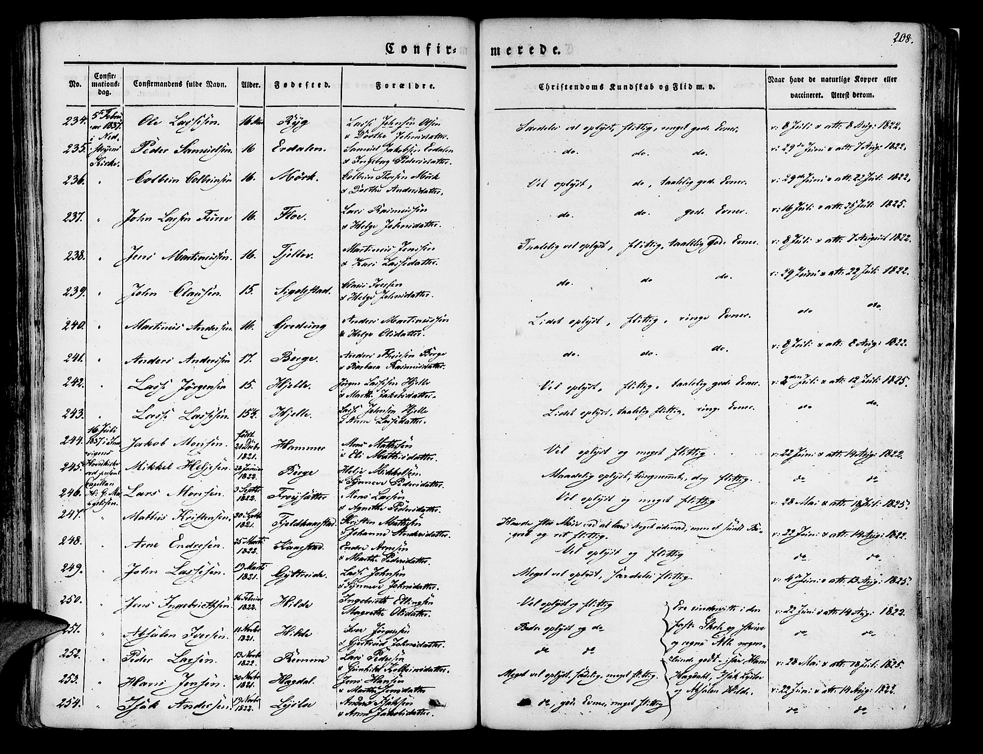 Innvik sokneprestembete, SAB/A-80501: Parish register (official) no. A 4I, 1831-1846, p. 208