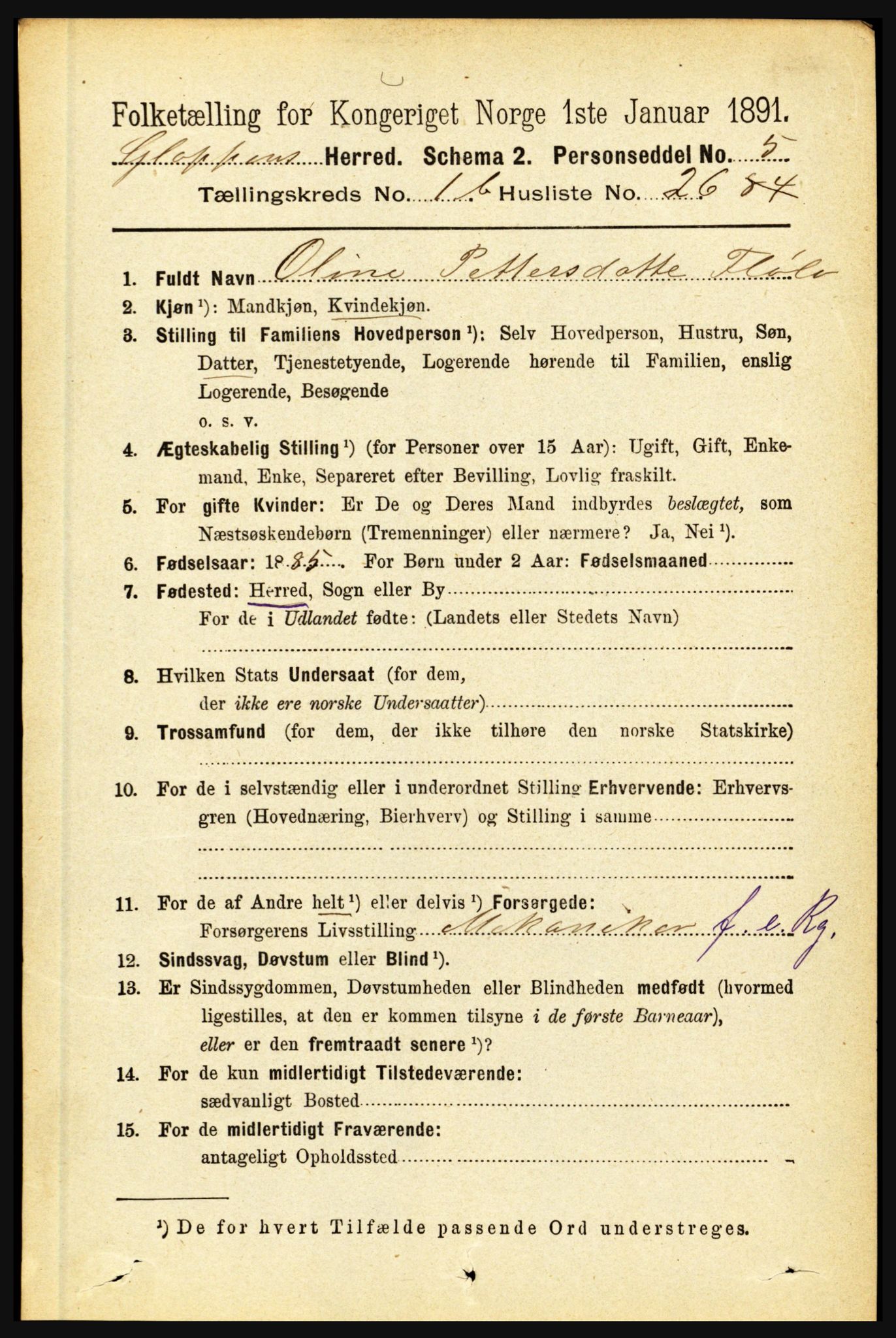 RA, 1891 census for 1445 Gloppen, 1891, p. 544