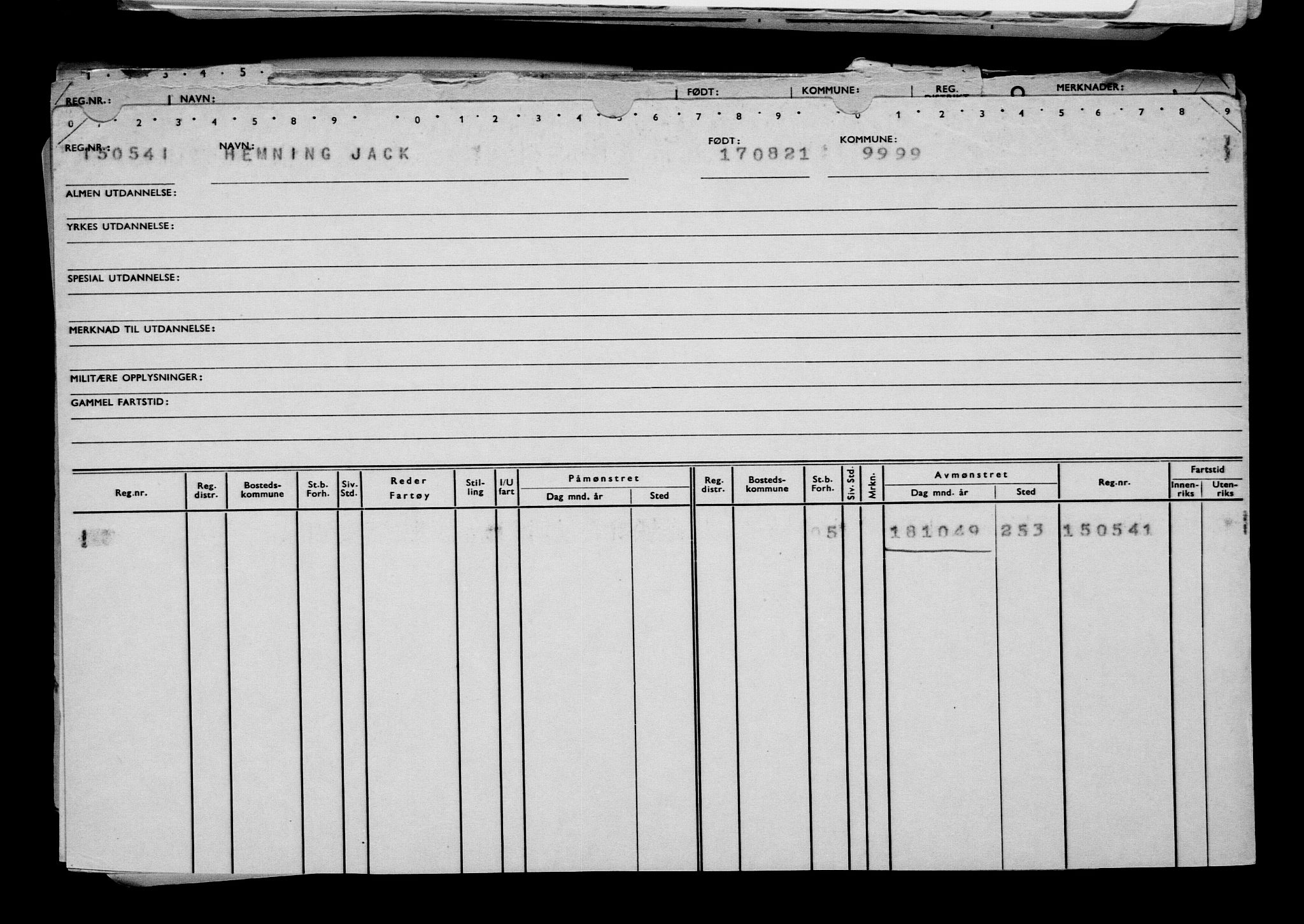 Direktoratet for sjømenn, AV/RA-S-3545/G/Gb/L0197: Hovedkort, 1921, p. 129