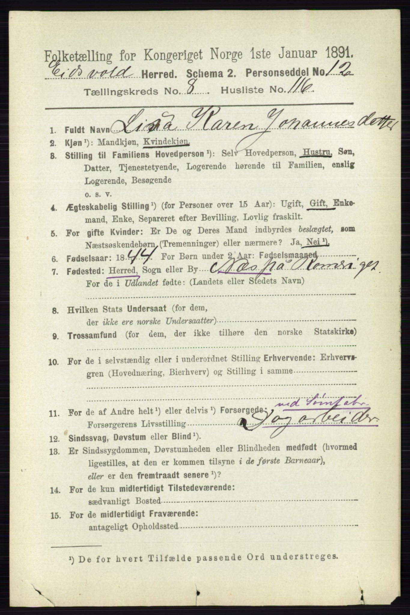 RA, 1891 census for 0237 Eidsvoll, 1891, p. 6033