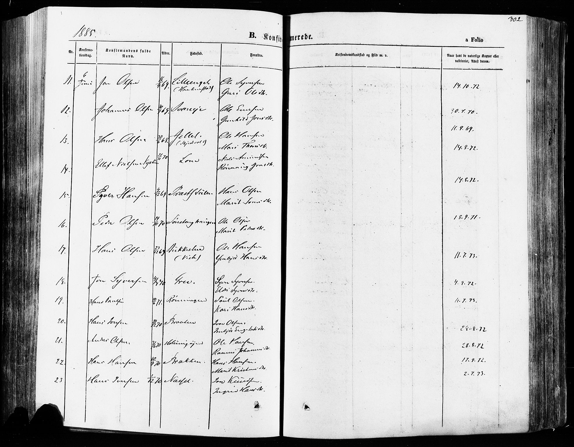 Vågå prestekontor, AV/SAH-PREST-076/H/Ha/Haa/L0007: Parish register (official) no. 7 /1, 1872-1886, p. 302