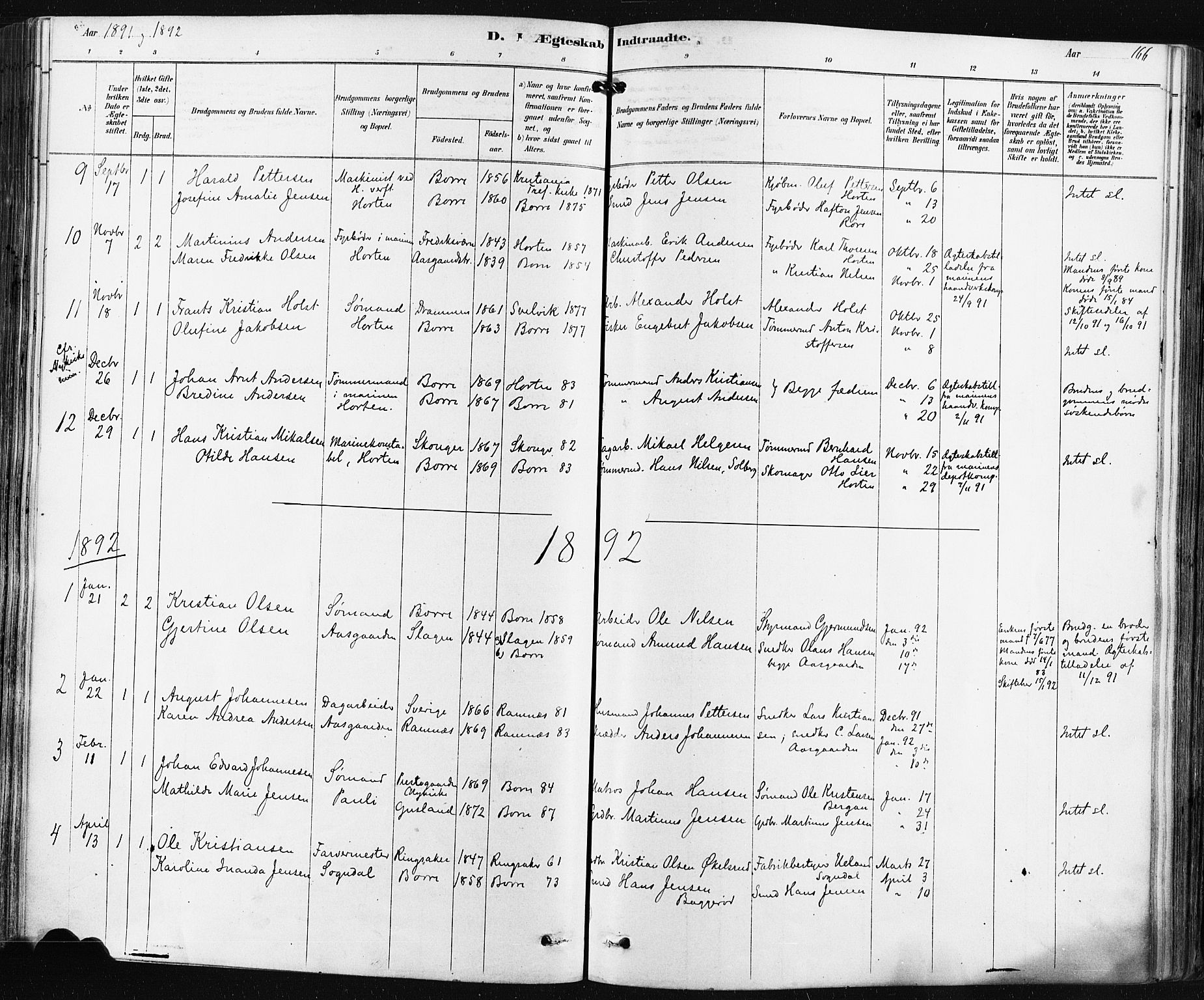 Borre kirkebøker, SAKO/A-338/F/Fa/L0009: Parish register (official) no. I 9, 1878-1896, p. 166