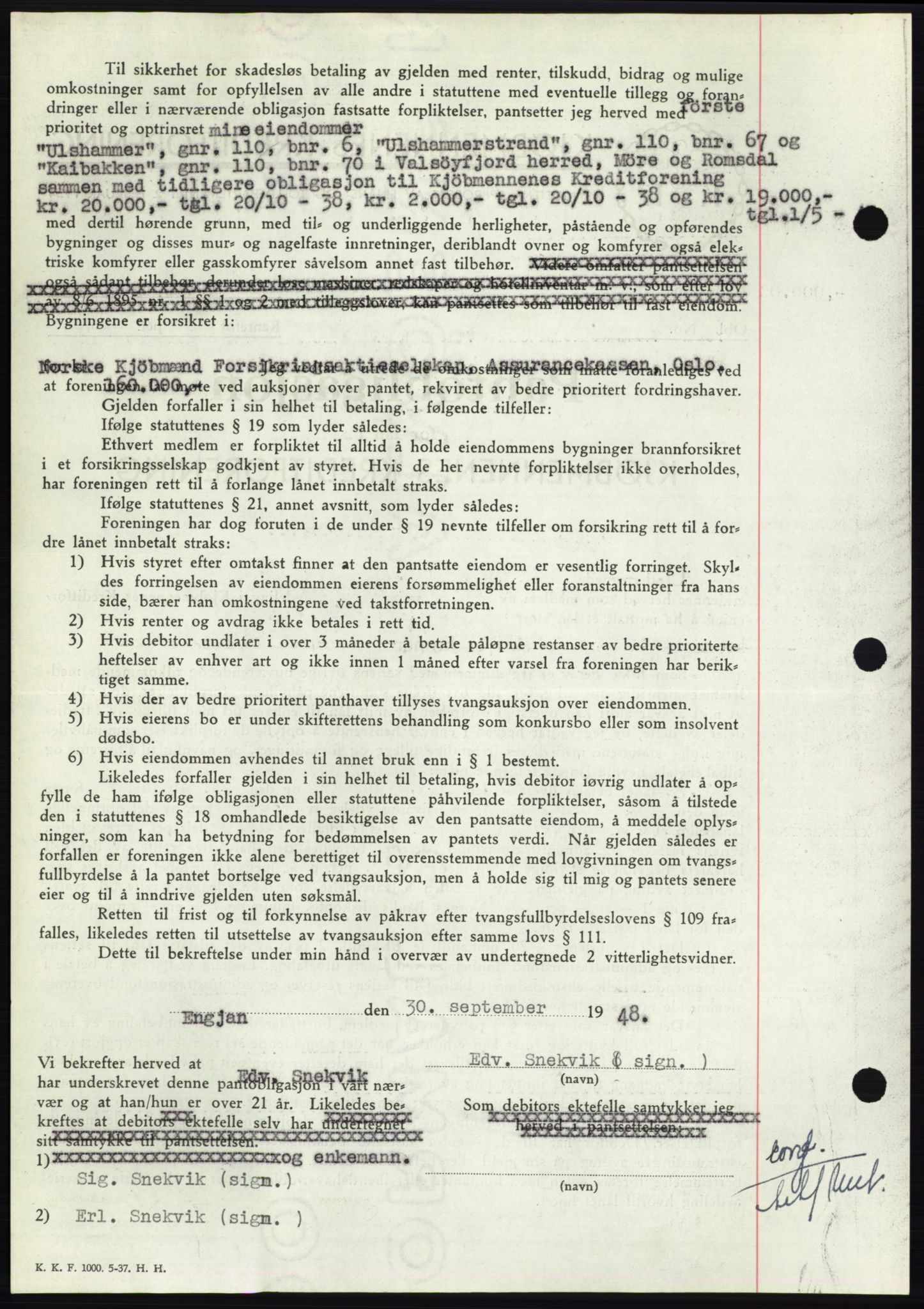 Nordmøre sorenskriveri, AV/SAT-A-4132/1/2/2Ca: Mortgage book no. B99, 1948-1948, Diary no: : 2845/1948