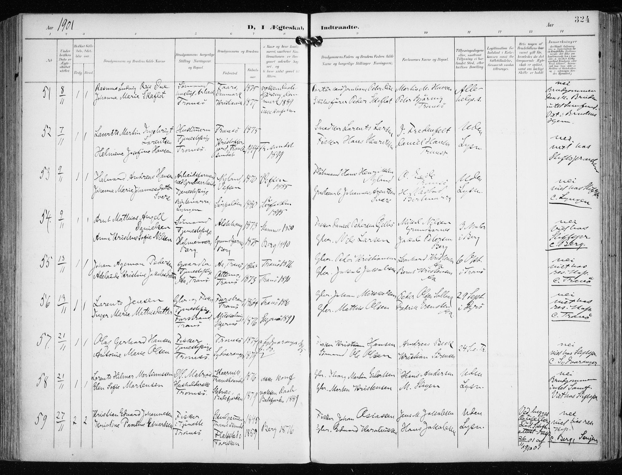 Tromsø sokneprestkontor/stiftsprosti/domprosti, AV/SATØ-S-1343/G/Ga/L0016kirke: Parish register (official) no. 16, 1899-1906, p. 324
