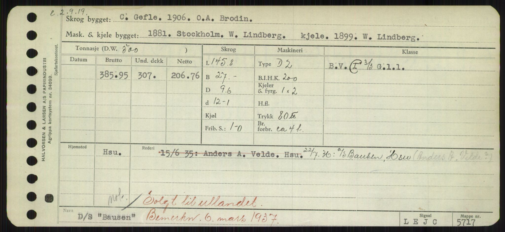 Sjøfartsdirektoratet med forløpere, Skipsmålingen, AV/RA-S-1627/H/Hd/L0003: Fartøy, B-Bev, p. 405