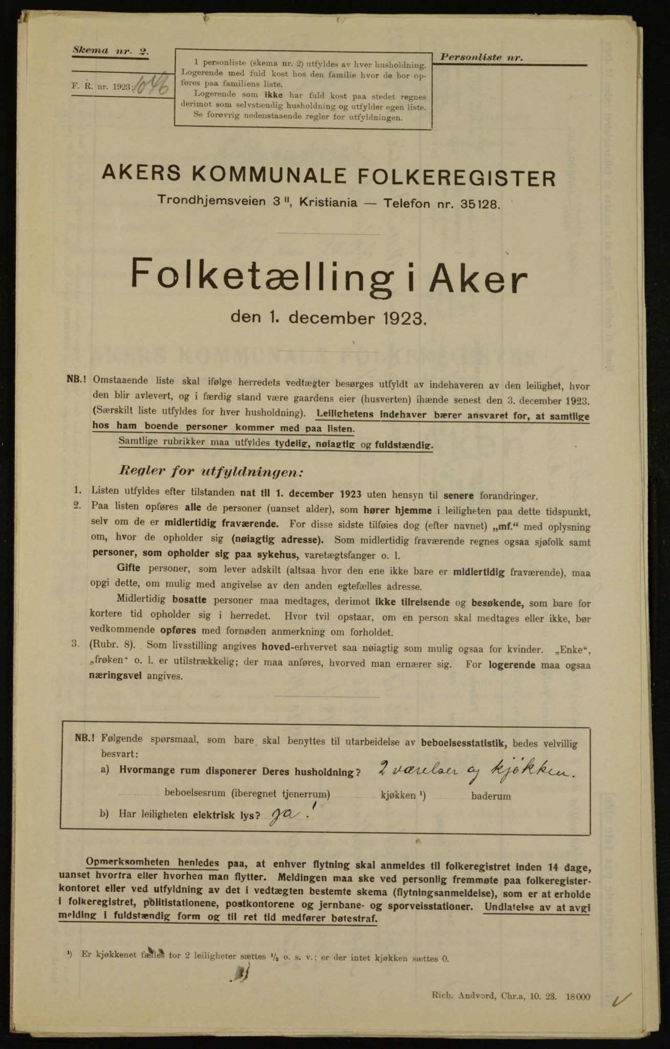 , Municipal Census 1923 for Aker, 1923, p. 14364