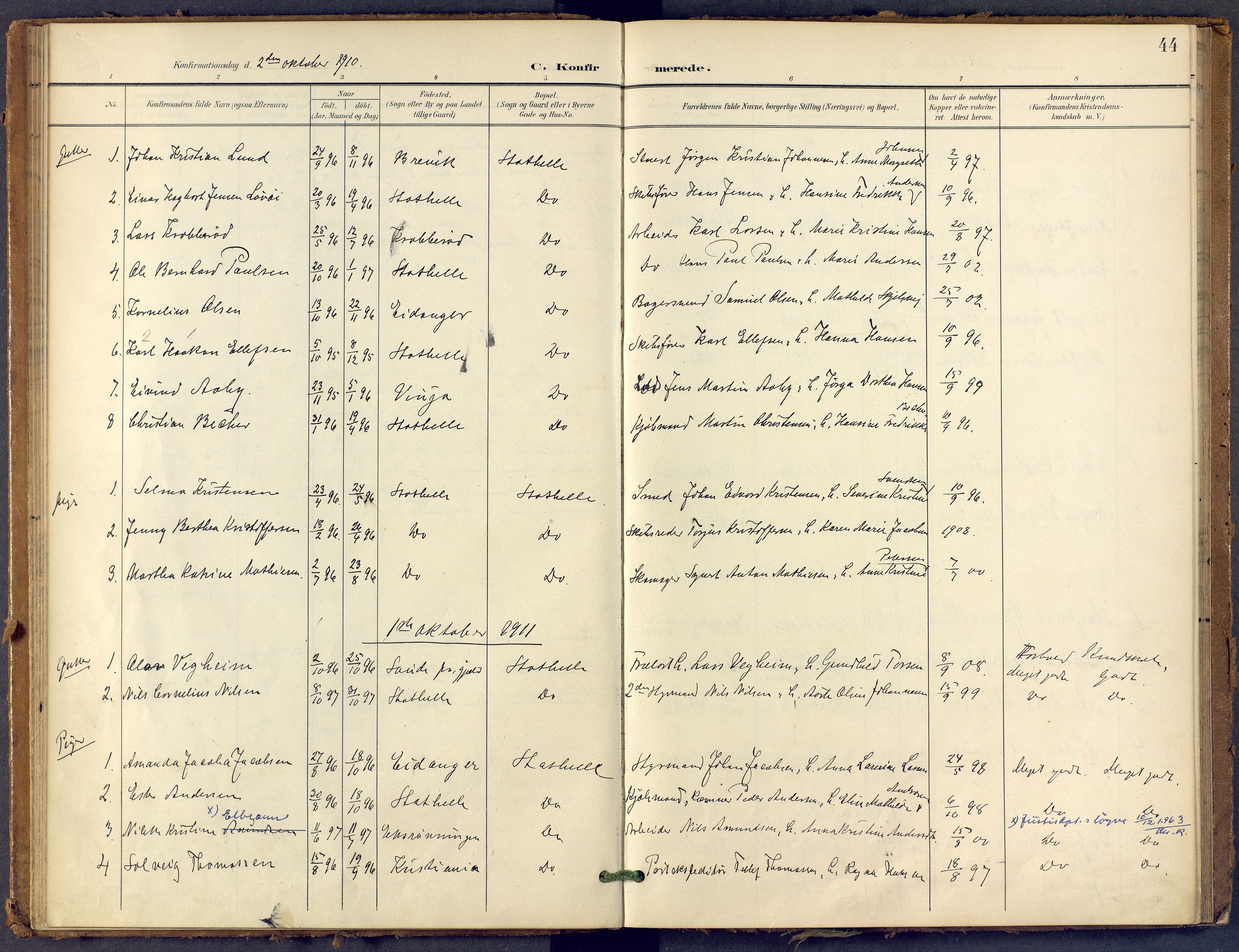 Bamble kirkebøker, SAKO/A-253/F/Fb/L0002: Parish register (official) no. II 2, 1900-1921, p. 44