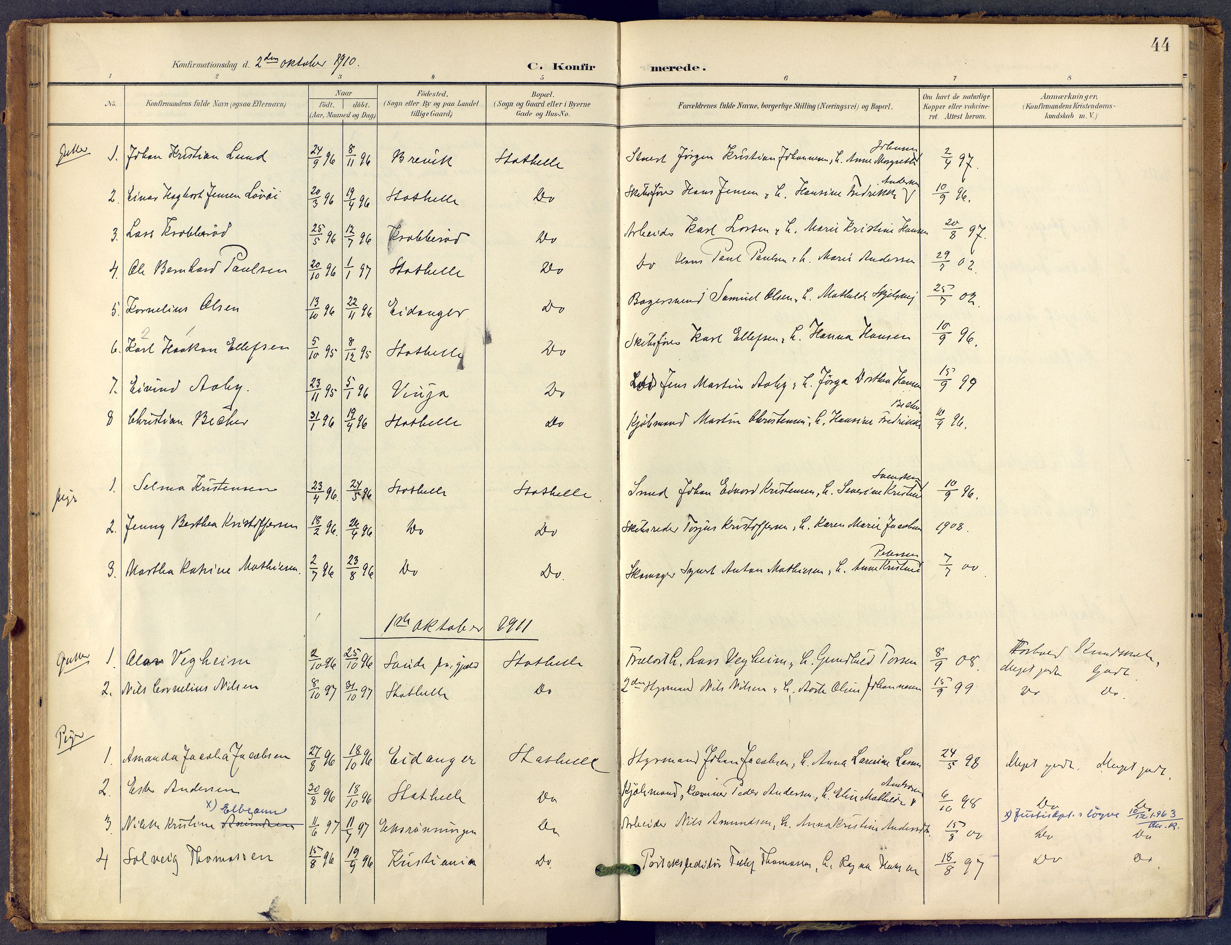 Bamble kirkebøker, AV/SAKO-A-253/F/Fb/L0002: Parish register (official) no. II 2, 1900-1921, p. 44