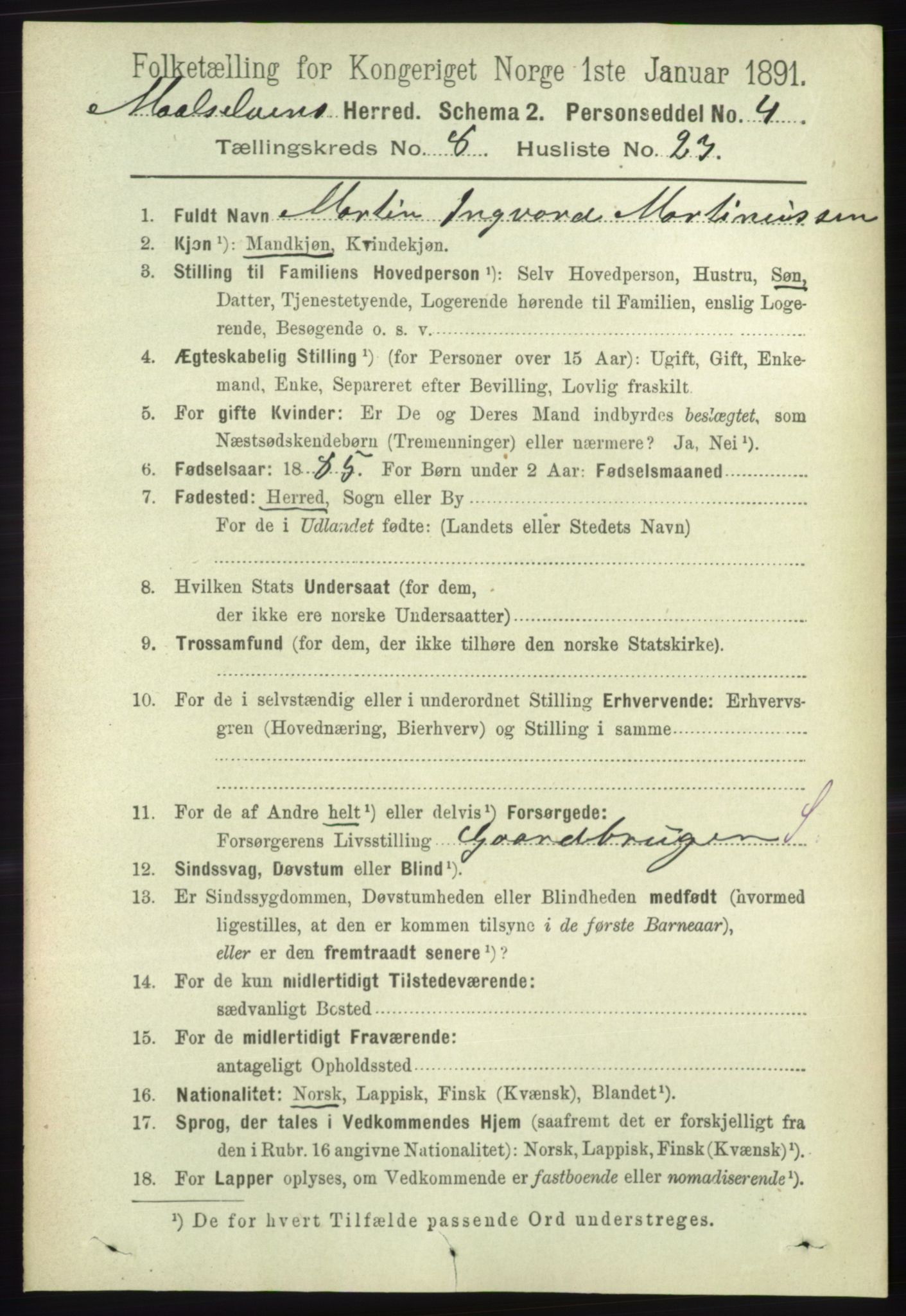 RA, 1891 census for 1924 Målselv, 1891, p. 2685