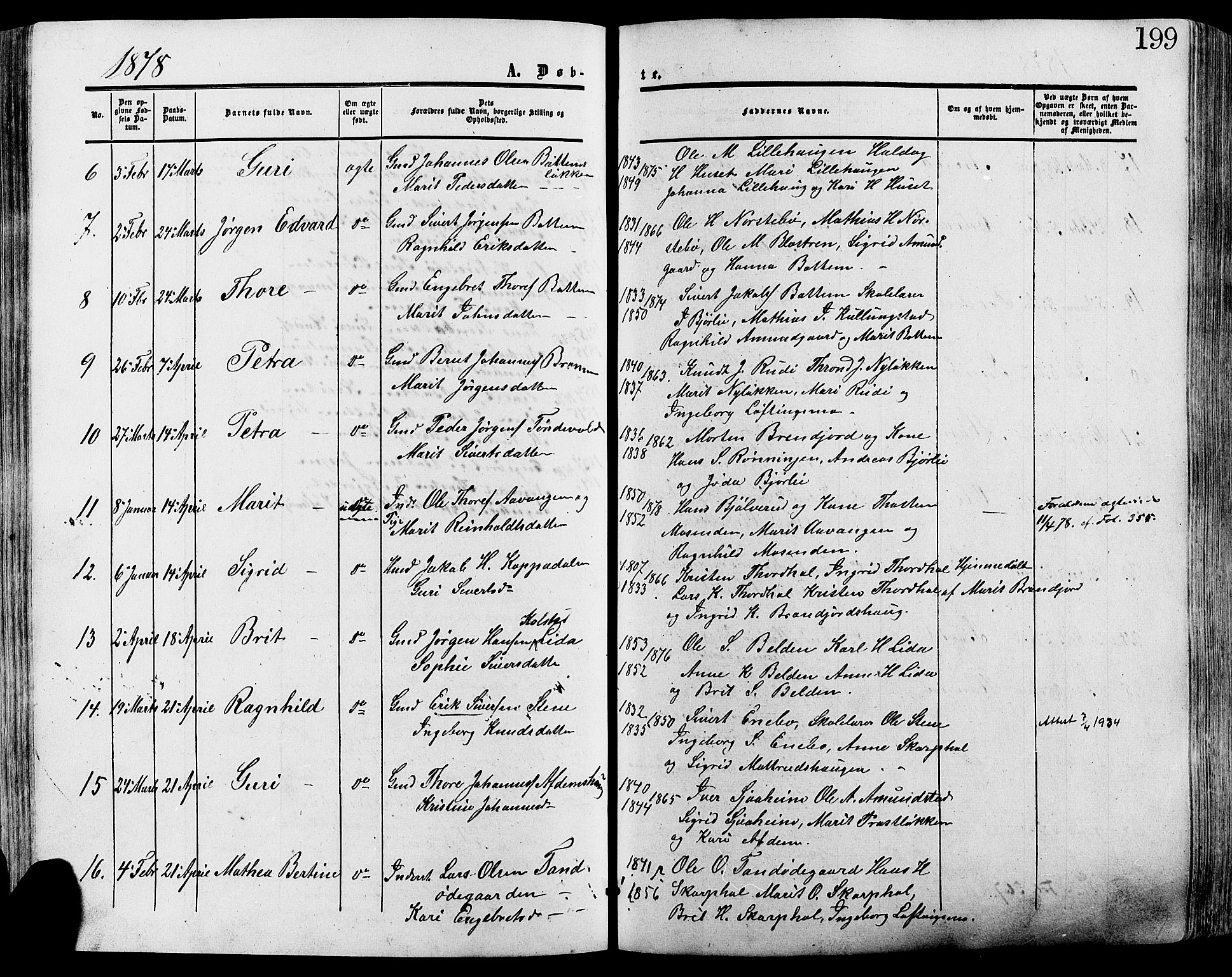Lesja prestekontor, SAH/PREST-068/H/Ha/Haa/L0008: Parish register (official) no. 8, 1854-1880, p. 199