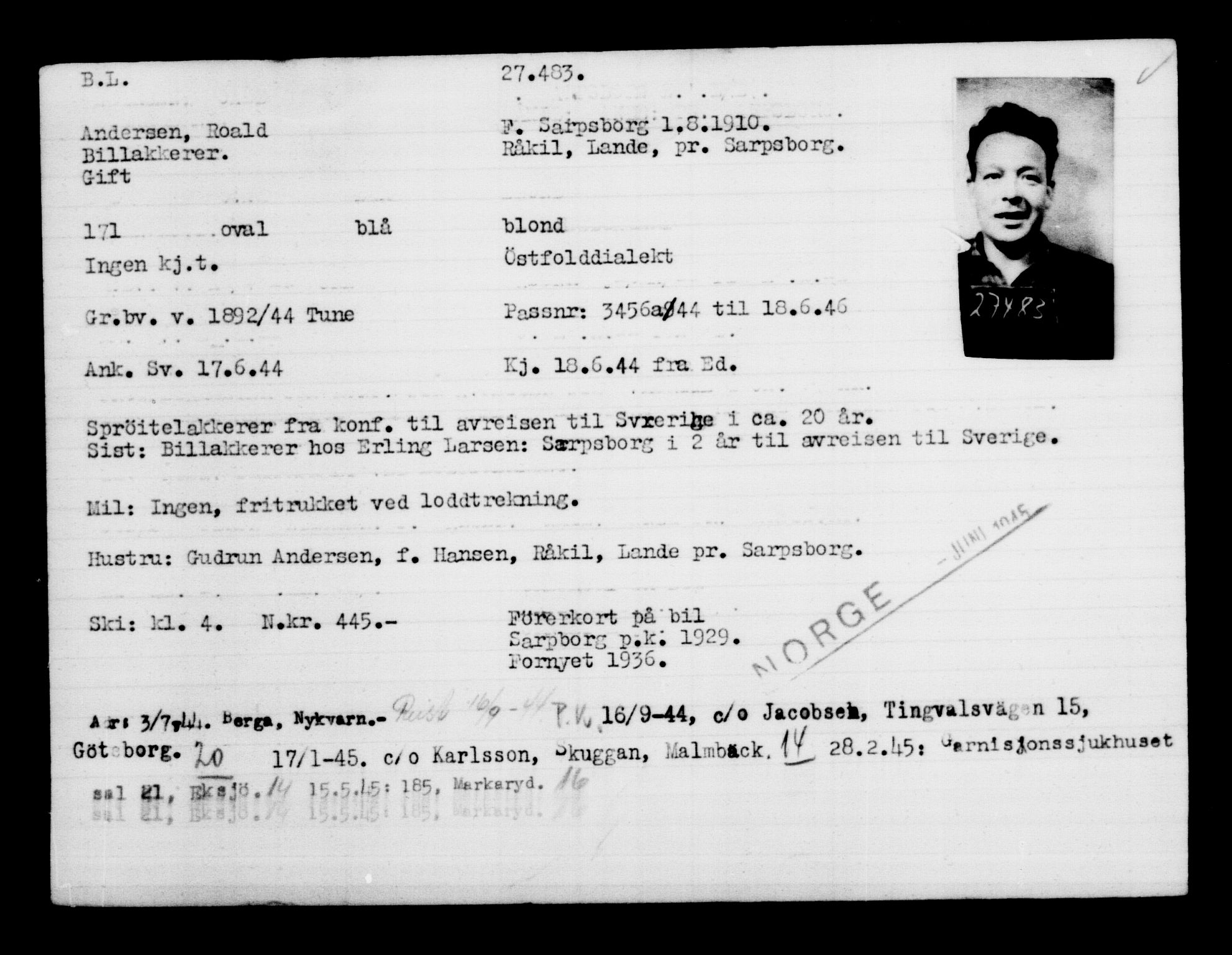 Den Kgl. Norske Legasjons Flyktningskontor, AV/RA-S-6753/V/Va/L0011: Kjesäterkartoteket.  Flyktningenr. 25300-28349, 1940-1945, p. 2313
