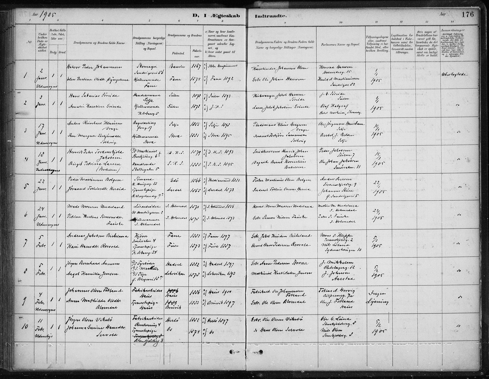 Korskirken sokneprestembete, SAB/A-76101/H/Hab: Parish register (copy) no. D 3, 1887-1906, p. 176