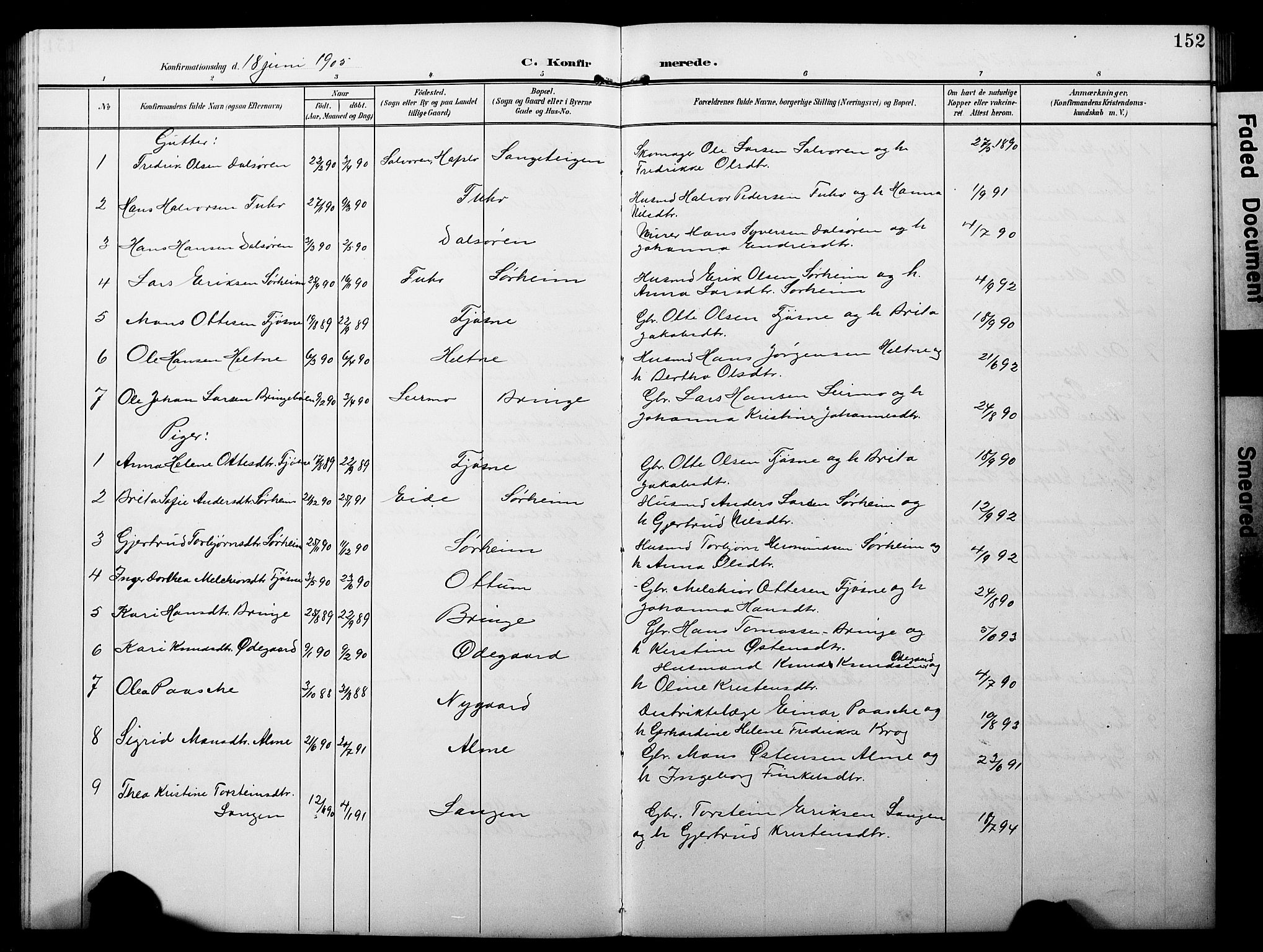 Luster sokneprestembete, SAB/A-81101/H/Hab/Haba/L0001: Parish register (copy) no. A 1, 1903-1930, p. 152