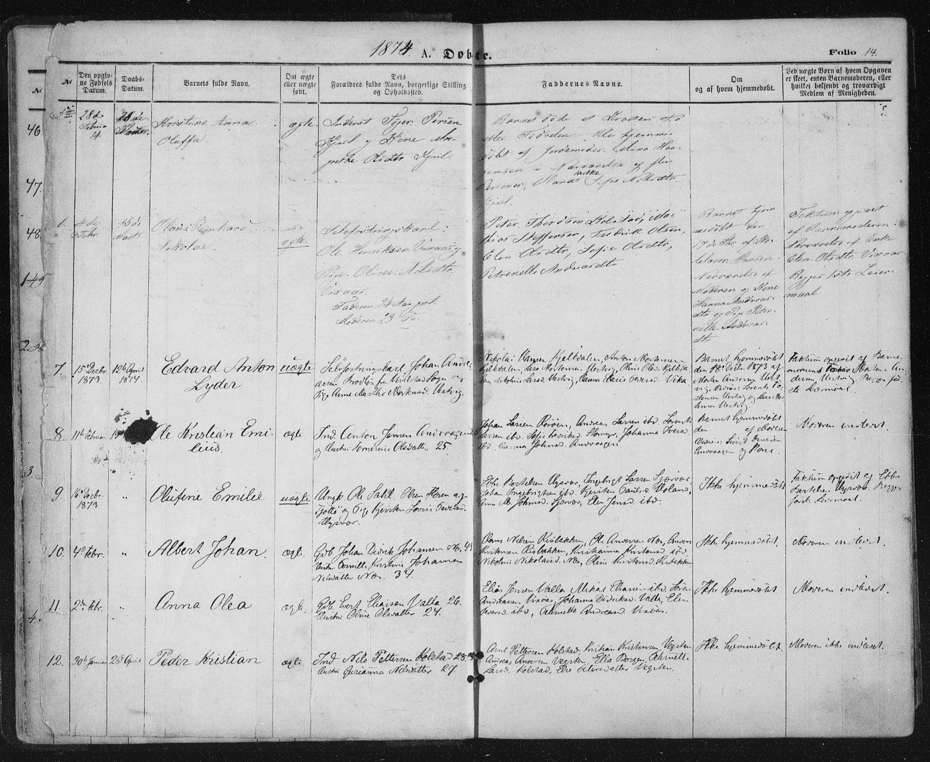 Ministerialprotokoller, klokkerbøker og fødselsregistre - Nordland, AV/SAT-A-1459/816/L0241: Parish register (official) no. 816A07, 1870-1885, p. 14