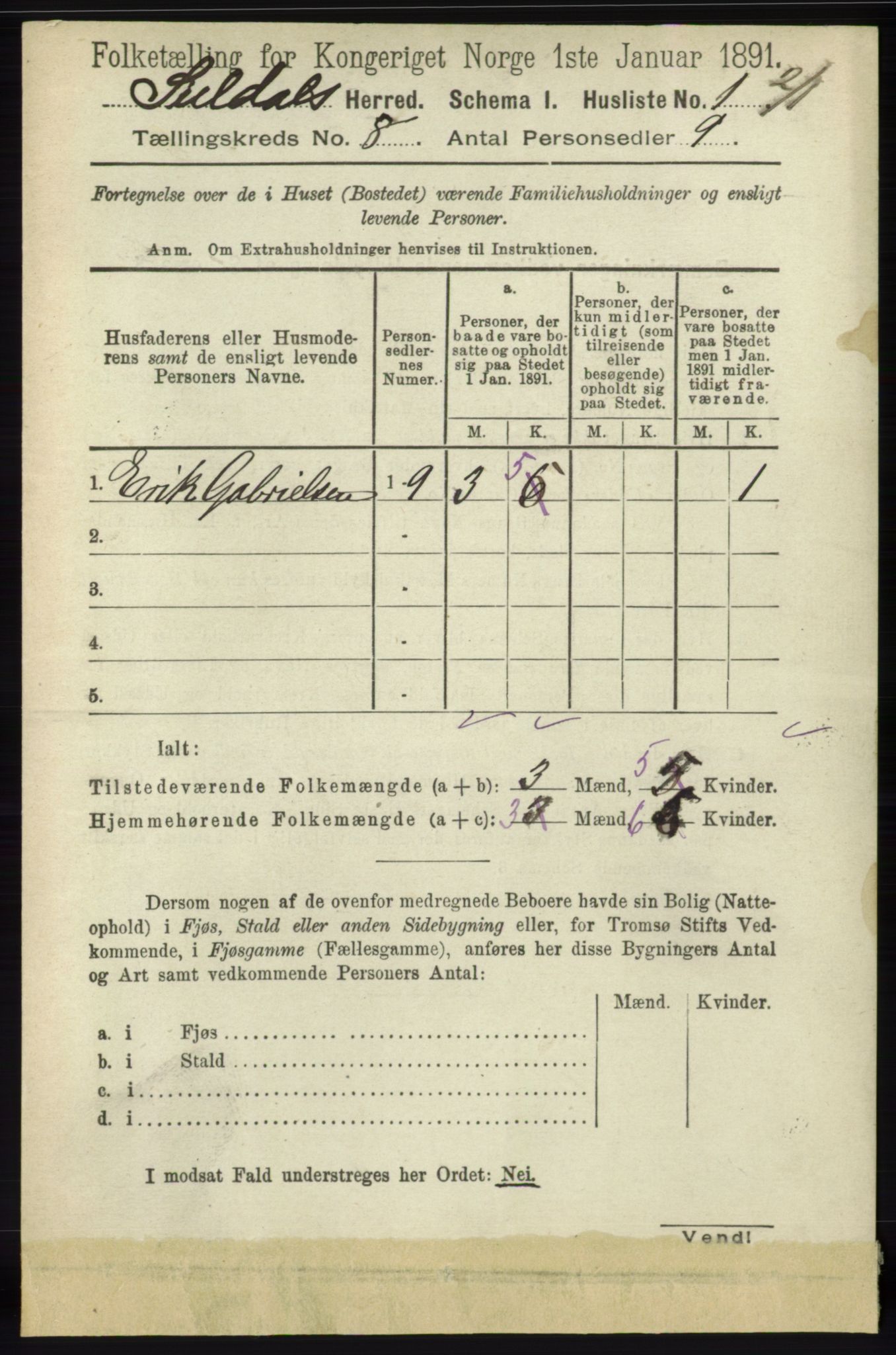 RA, 1891 census for 1134 Suldal, 1891, p. 2238